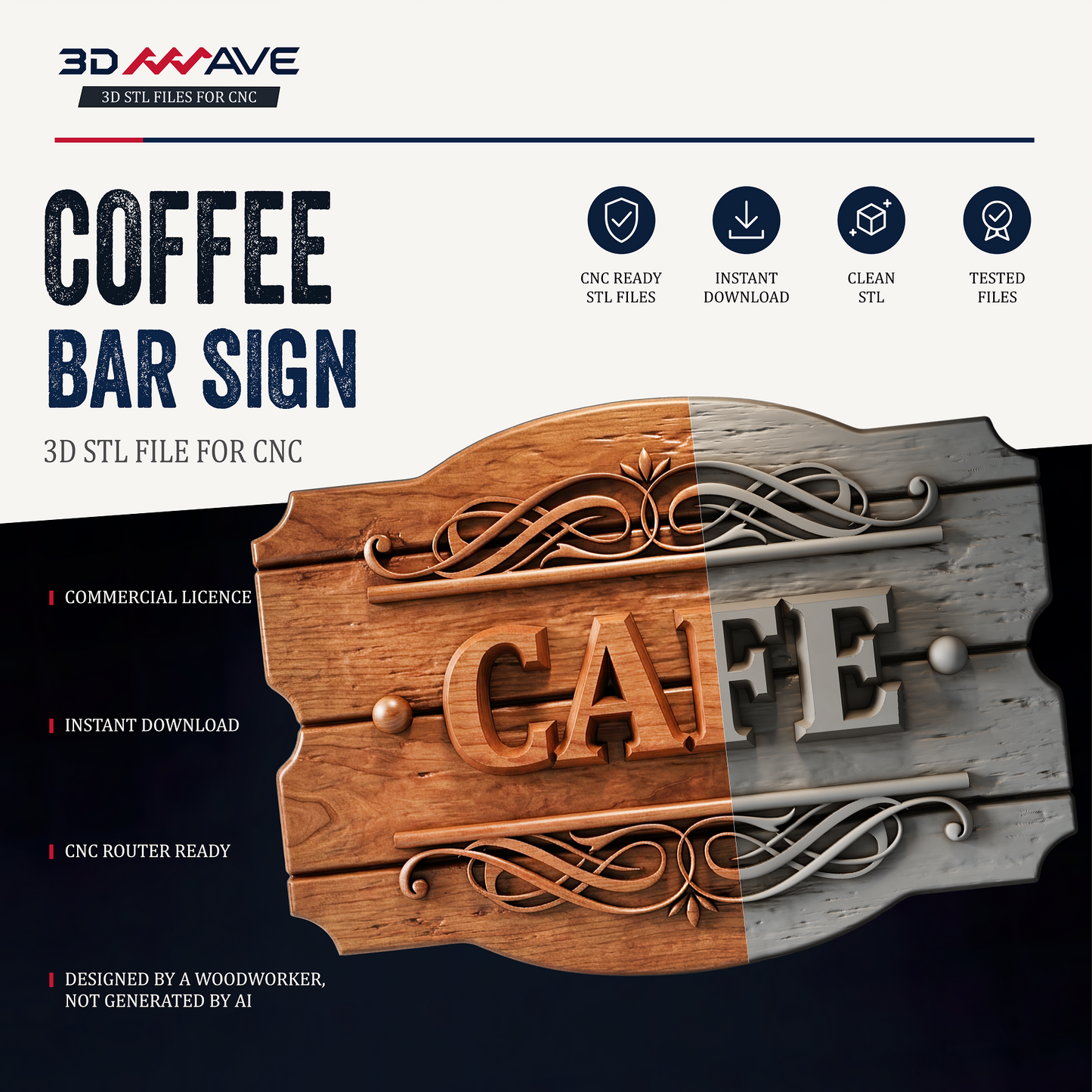 Coffee Bar Sign STL File | CNC Router File | Coffee Station Wall Decor - 3DWave.us