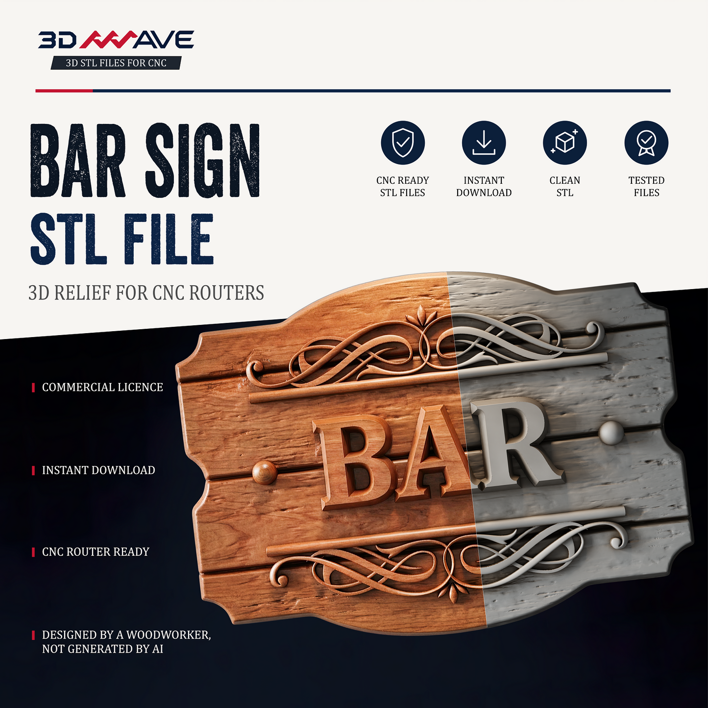 Coffee Bar Sign | STL File for CNC Router | Wood Wall Plaque Relief - 3DWave.us