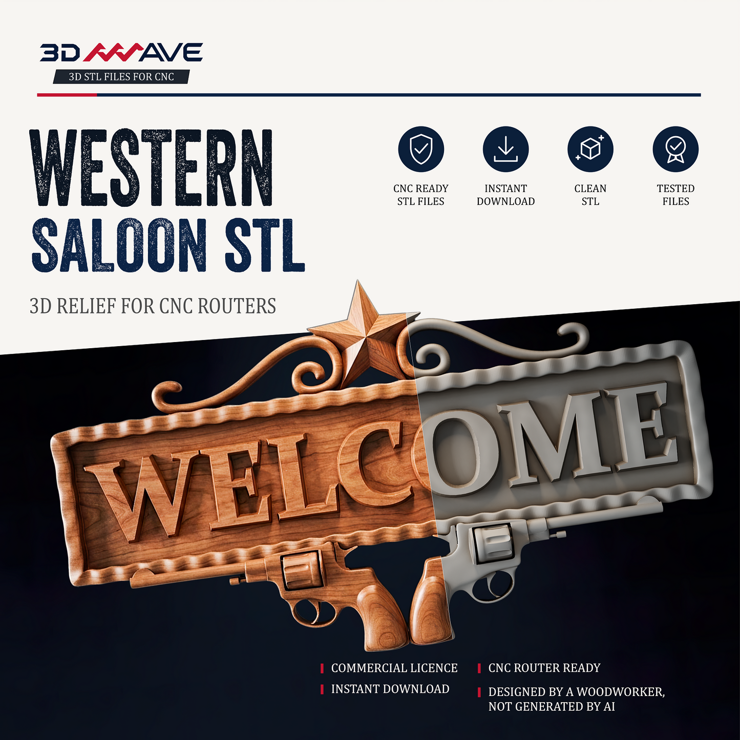 Western Saloon Sign STL | CNC Router File | Welcome Wood Wall Art | Rustic Cowboy Decor - 3DWave.us
