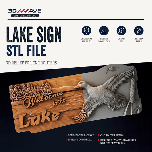 Lake House Sign STL File | Mallard Duck CNC Relief for Wood Carving - 3DWave.us