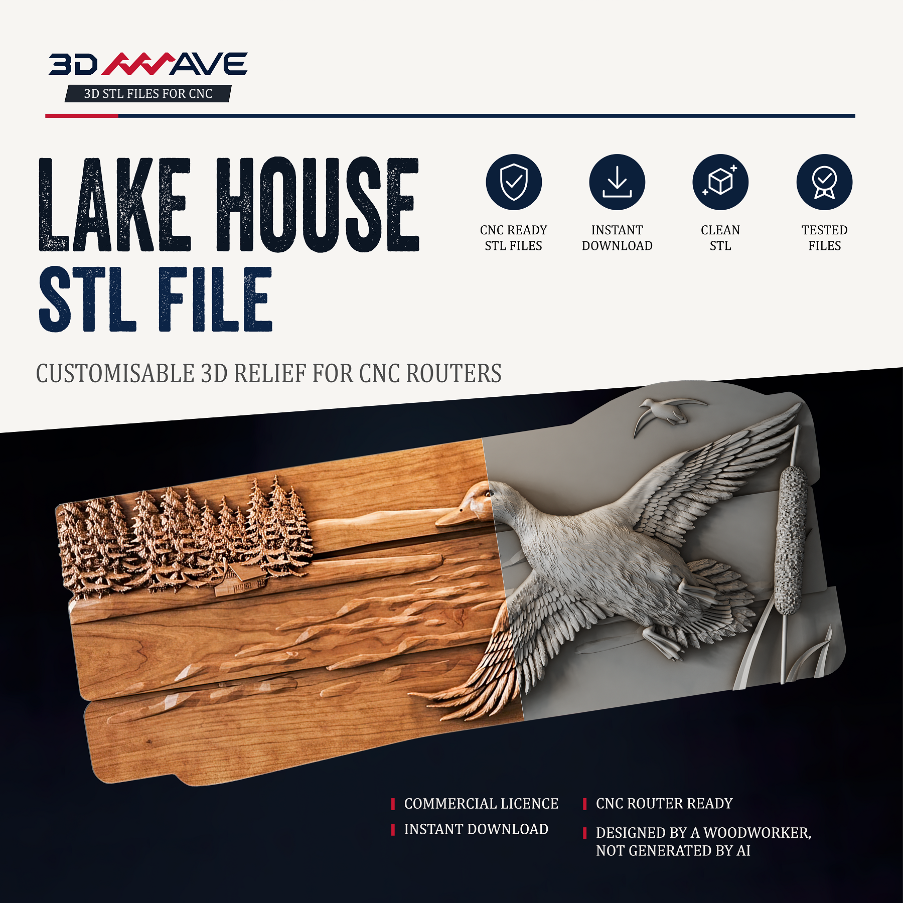 Lake House Sign STL File | Customizable Mallard Duck CNC Router Relief | Cabin Wall Decor - 3DWave.us