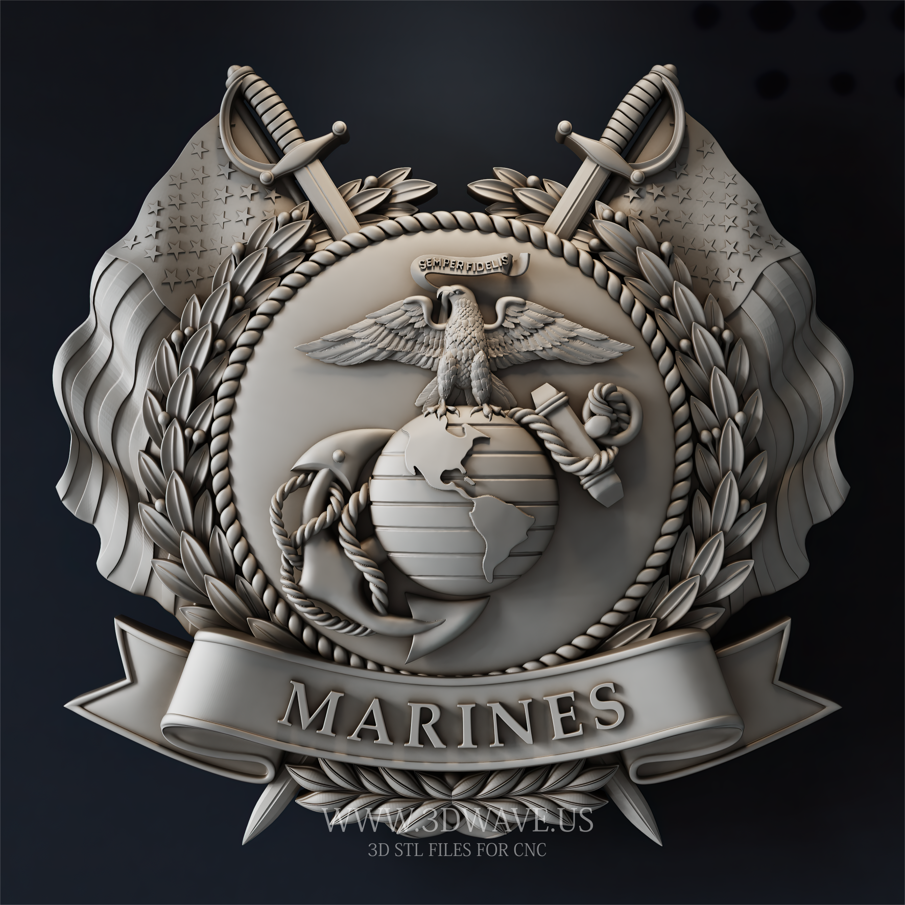 Marine Emblem STL File | Veteran Patriotic Military Decor | CNC Router Files - 3DWave.us