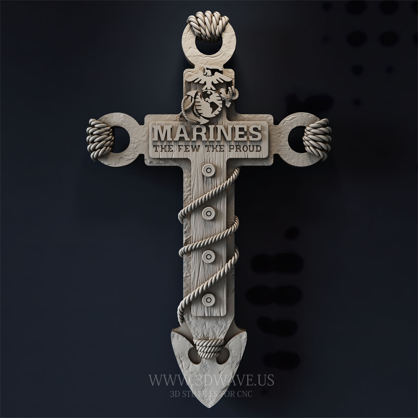 CNC Router Files STL for Wood Carving – USMC Rope Cross Design - 3DWave.us