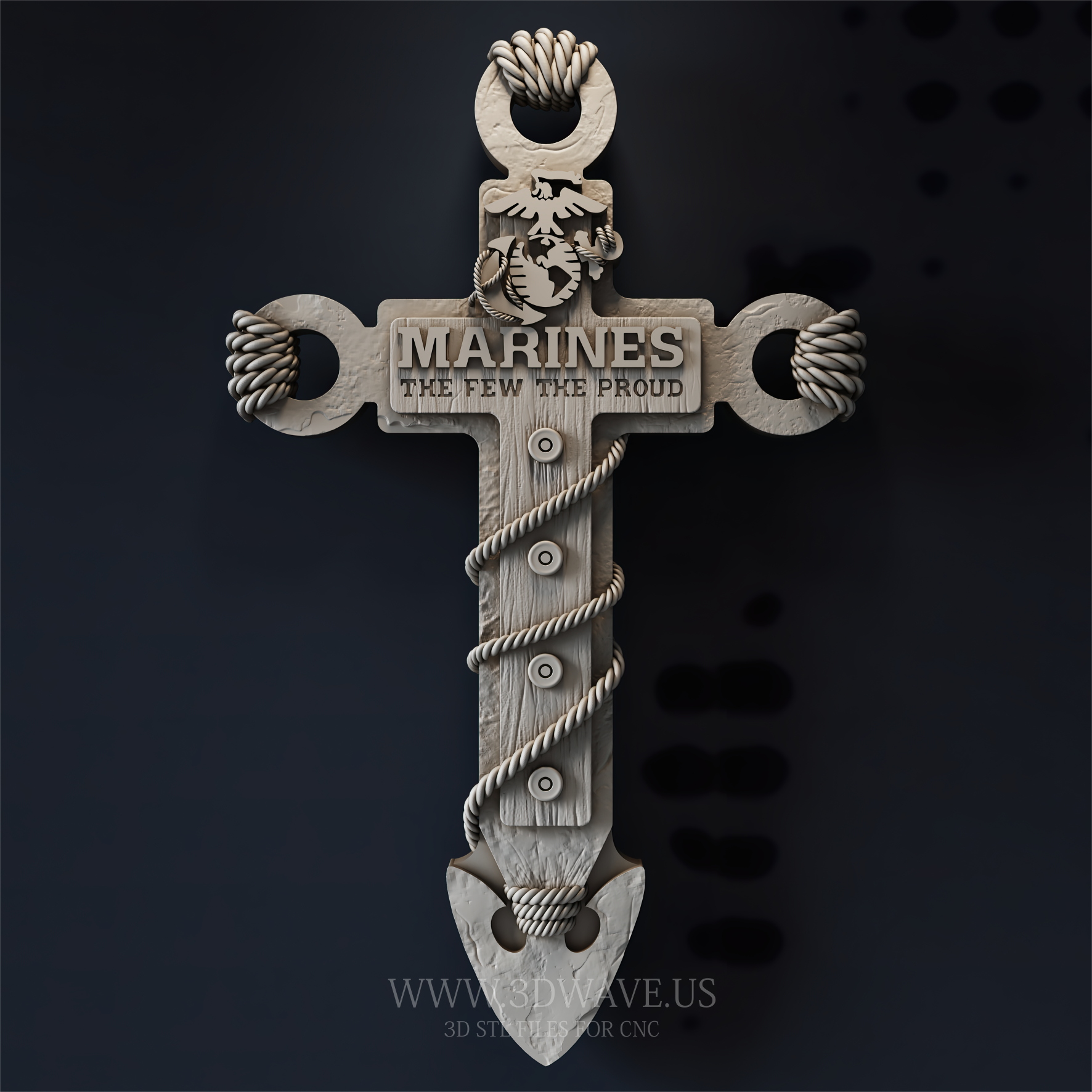 CNC Router Files STL for Wood Carving – USMC Rope Cross Design - 3DWave.us