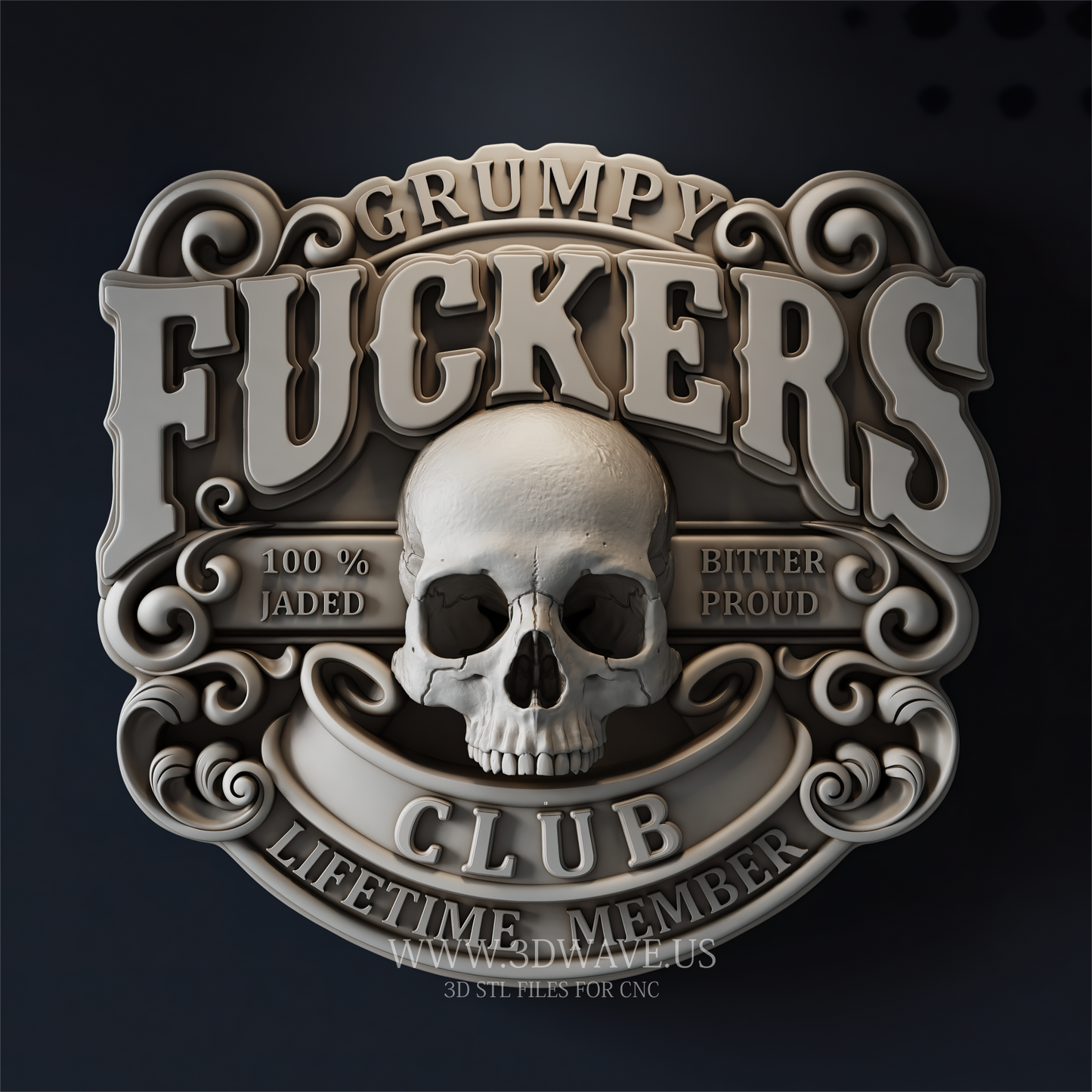 Skull STL File | 3D Grumpy Skull Wall Decor | 3dwave.us - 3DWave.us