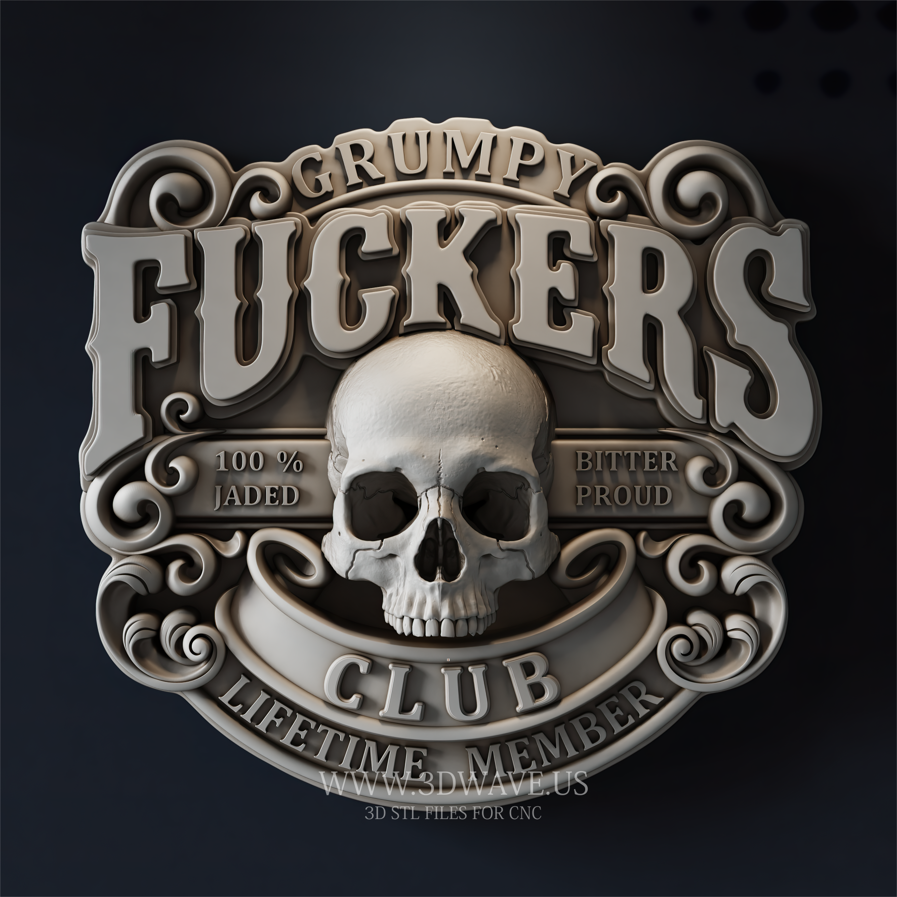 Skull STL File | 3D Grumpy Skull Wall Decor | 3dwave.us - 3DWave.us