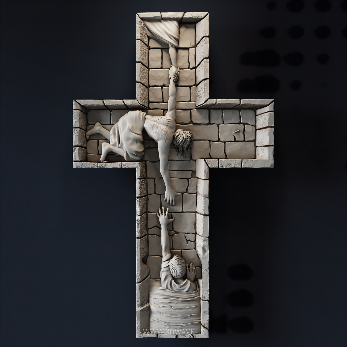 Jesus Cross STL File | Shadow Box Wood Carving | Christian 3D CNC Model | Church Decor - 3DWave.us
