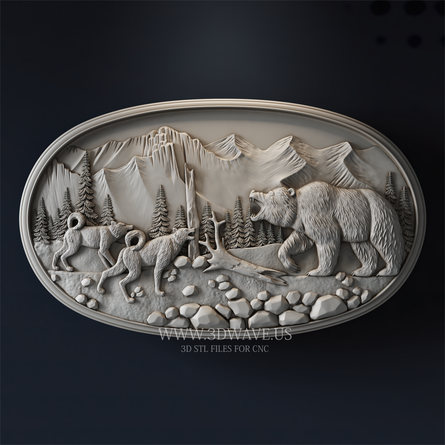 3D STL Model of Bear Hunting Scene – Wildlife Wood Carving for CNC - 3DWave.us