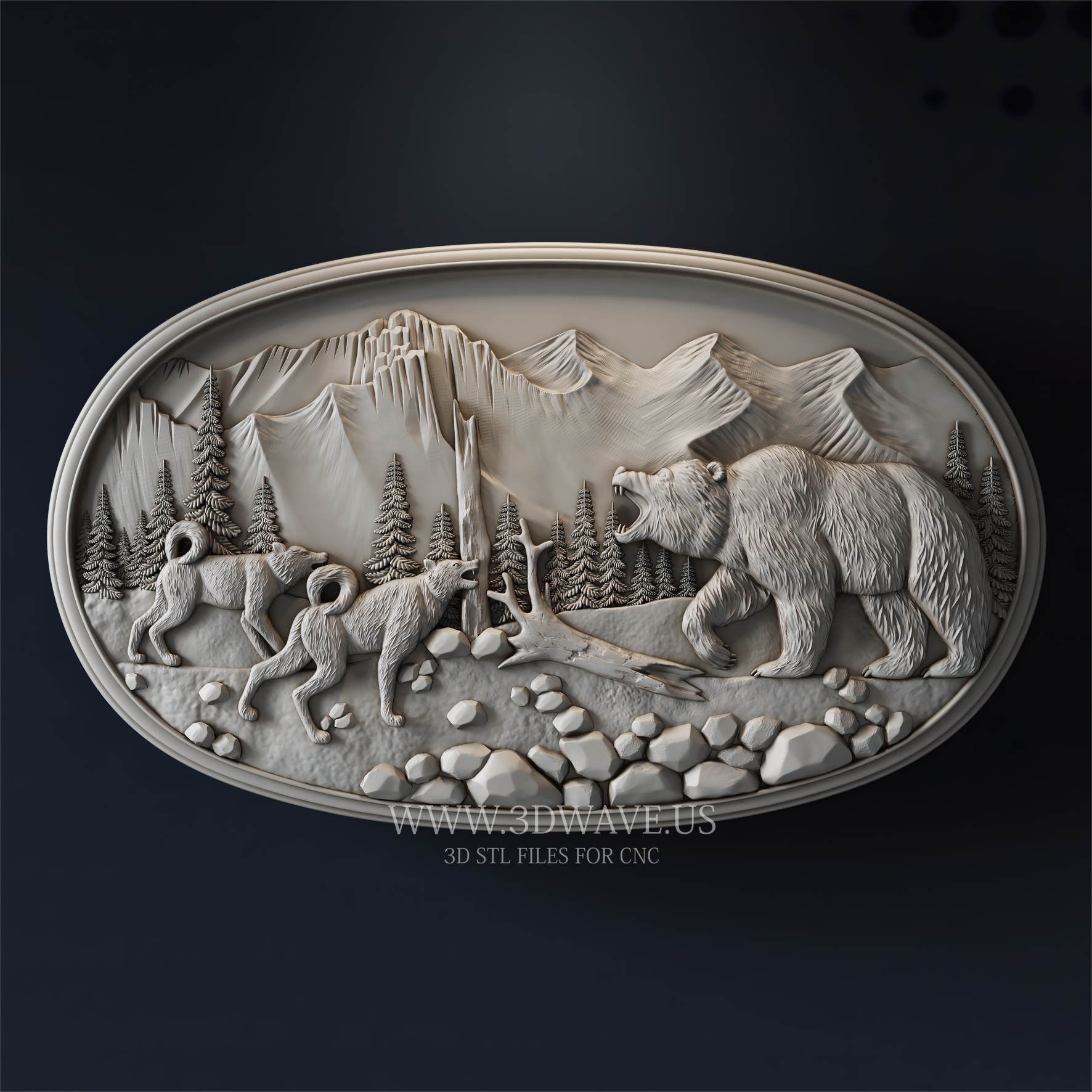 3D STL Model of Bear Hunting Scene – Wildlife Wood Carving for CNC - 3DWave.us