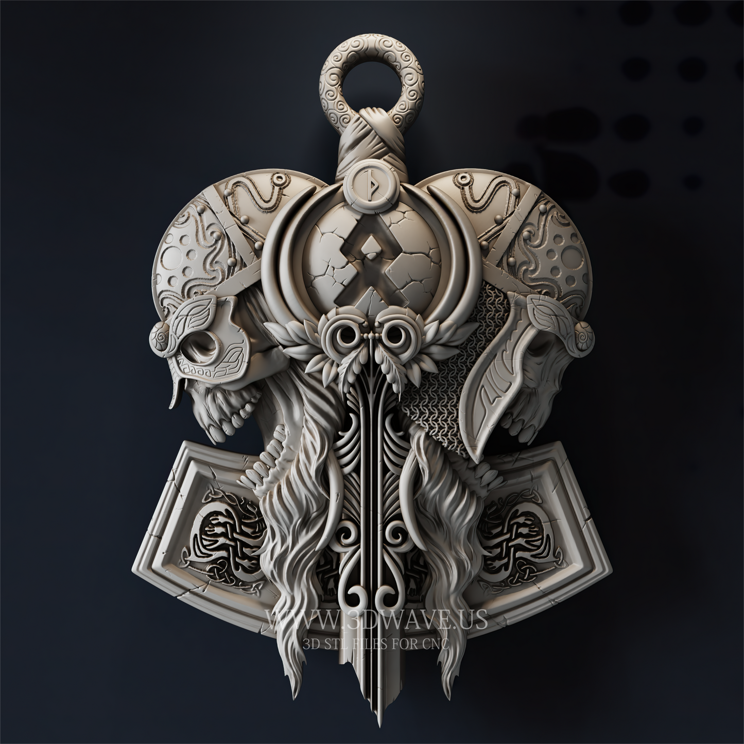 Viking Skull STL CNC | 3D Wood Carving Relief & Nordic Wall Decor - 3DWave.us