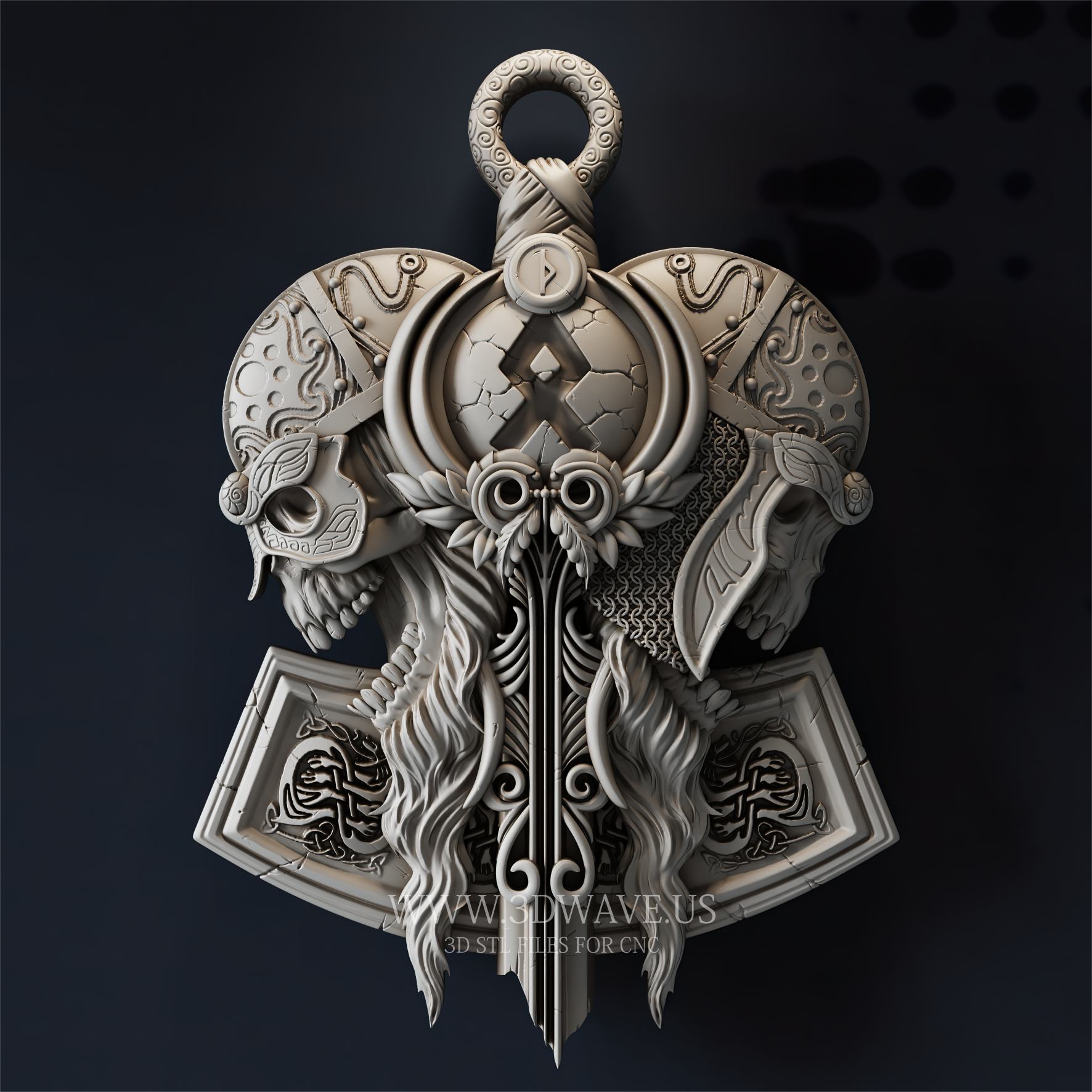 Viking Skull STL CNC | 3D Wood Carving Relief & Nordic Wall Decor - 3DWave.us