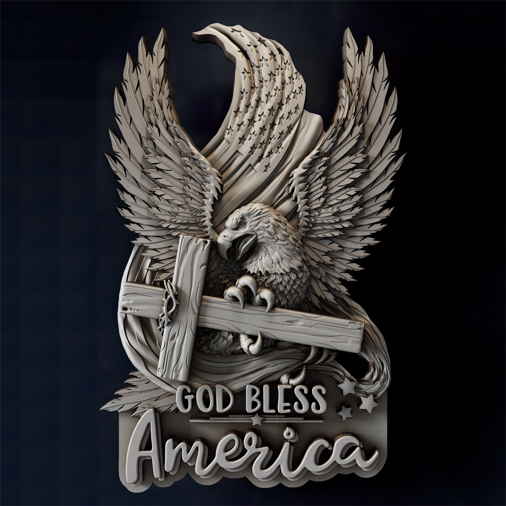 CNC Eagle Relief STL – Patriotic 3D Wood Carving Design - 3DWave.us