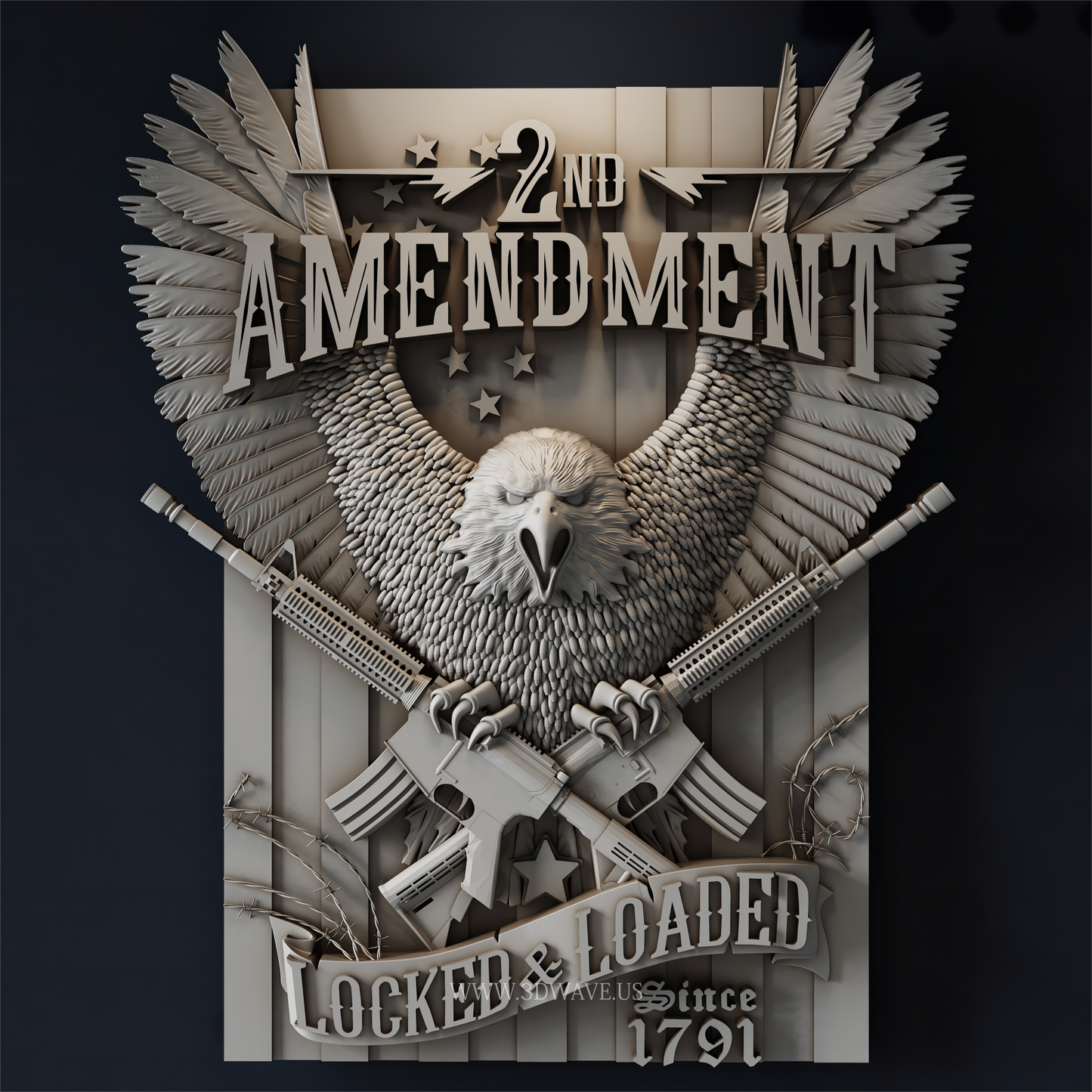 Second Amendment STL Eagle Plaque | CNC Wood Carving File for Man Cave Wall Art - 3DWave.us