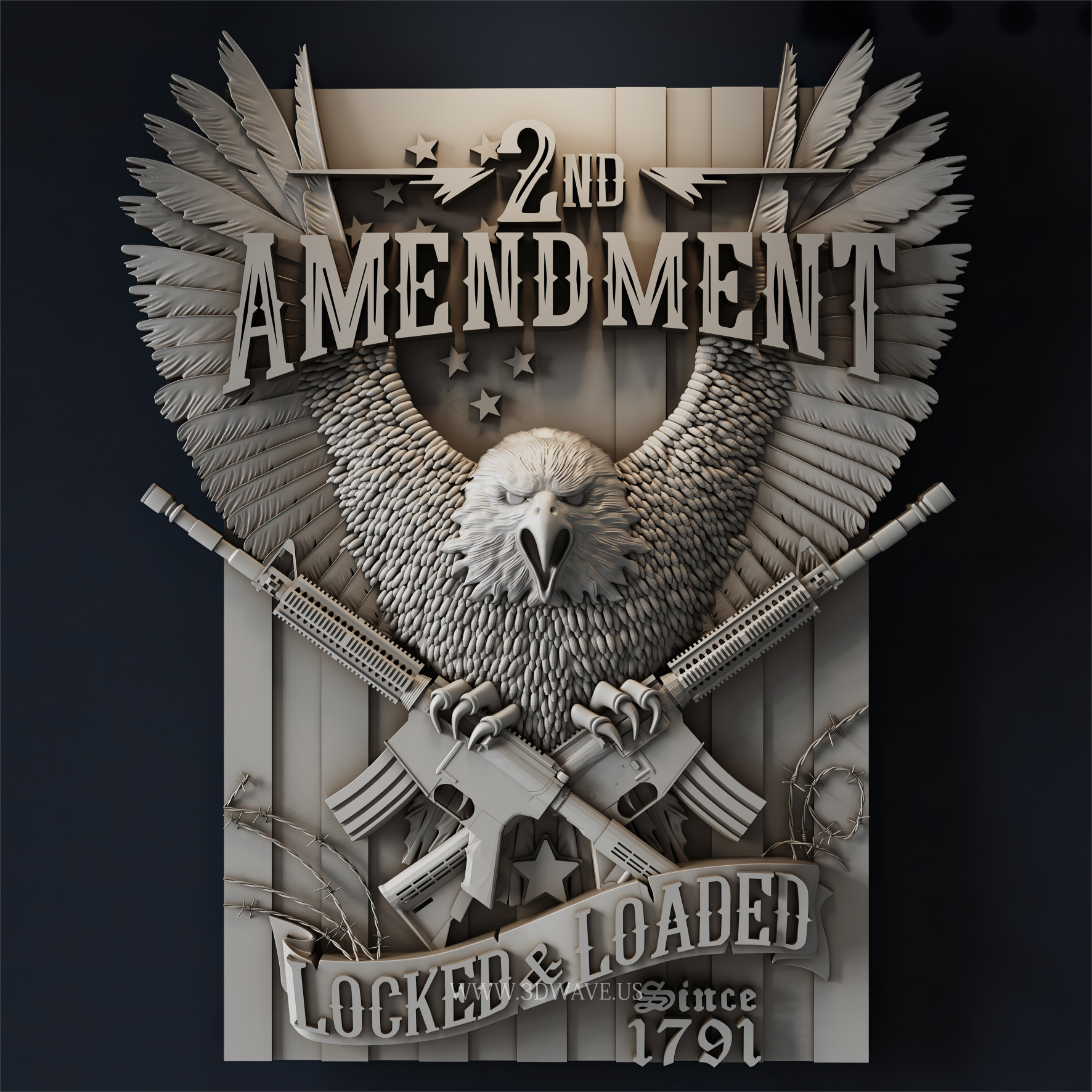 Second Amendment STL Eagle Plaque | CNC Wood Carving File for Man Cave Wall Art - 3DWave.us