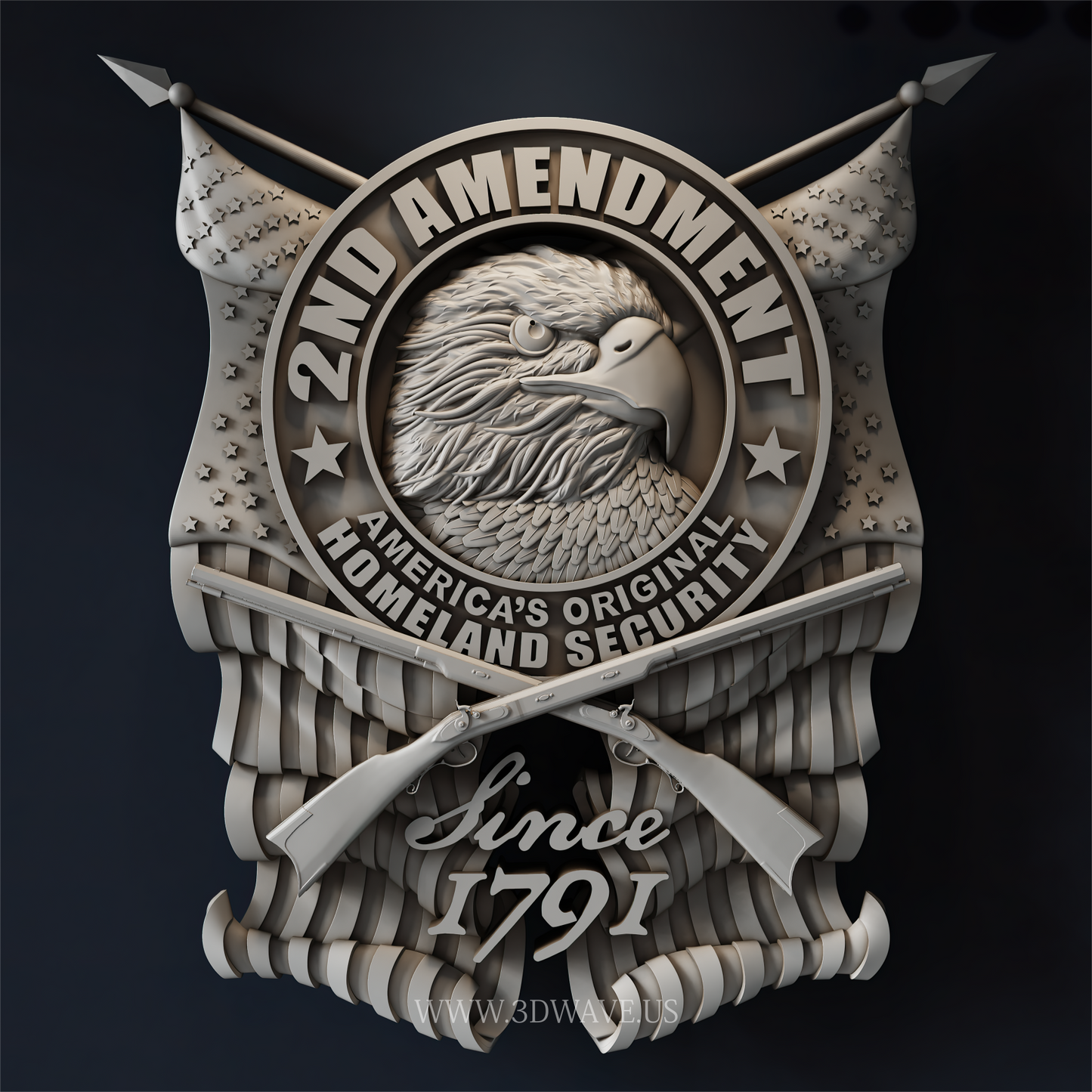 2nd Amendment STL Eagle Emblem | CNC Wood Carving File for Patriotic Wall Art - 3DWave.us