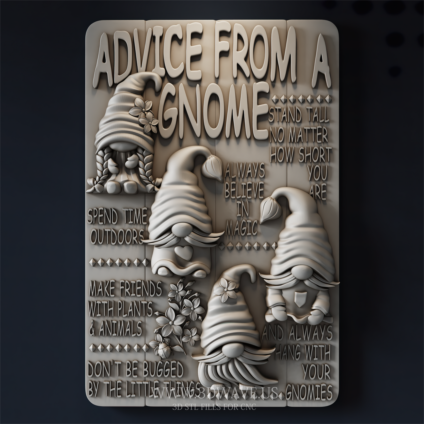 CNC Router Files STL for Wood Carving – Advice From a Gnome Plaque - 3DWave.us
