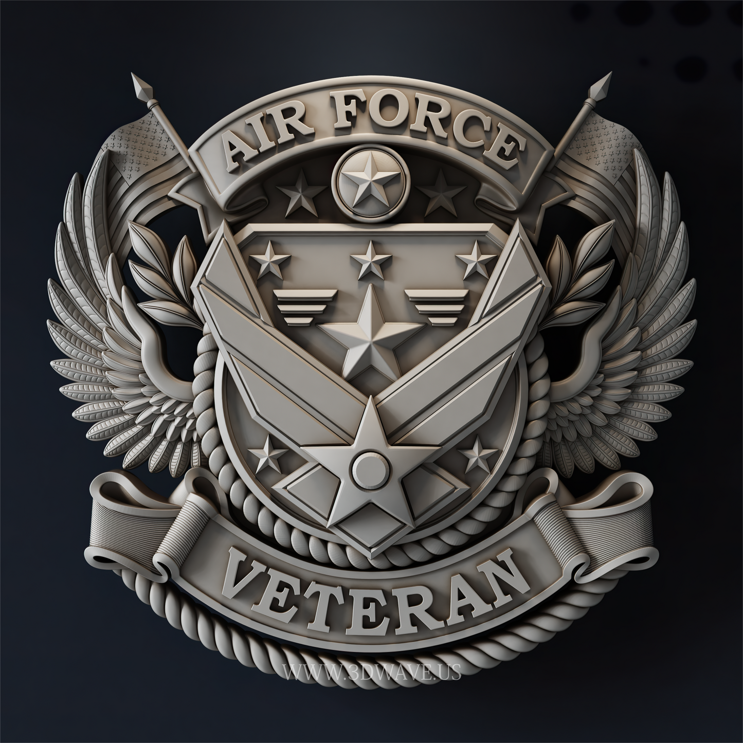Air Force Veteran STL | Military Plaque CNC Relief | Patriotic Wall Art & Wood Carving Design - 3DWave.us