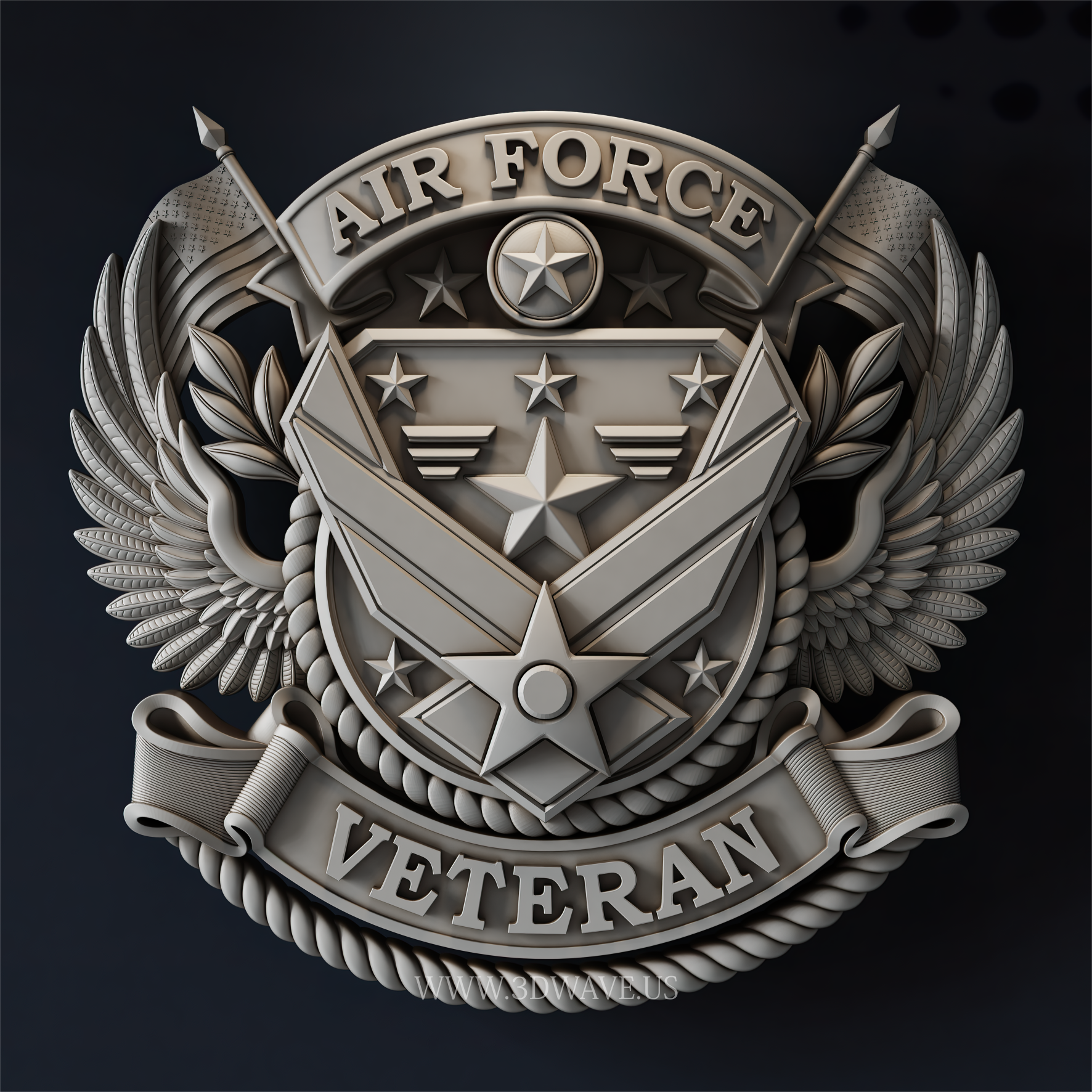 Air Force Veteran STL | Military Plaque CNC Relief | Patriotic Wall Art & Wood Carving Design - 3DWave.us