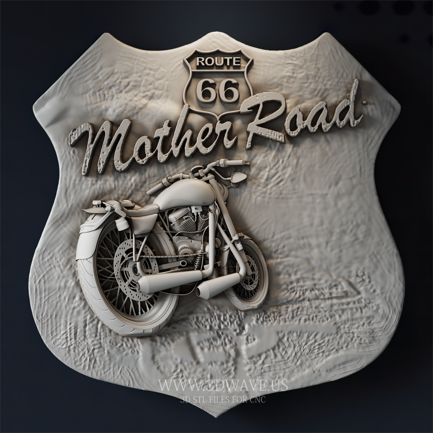 Route 66 Mother Road Shield STL | 3D CNC File | Biker Wall Art & Man Cave Decor - 3DWave.us