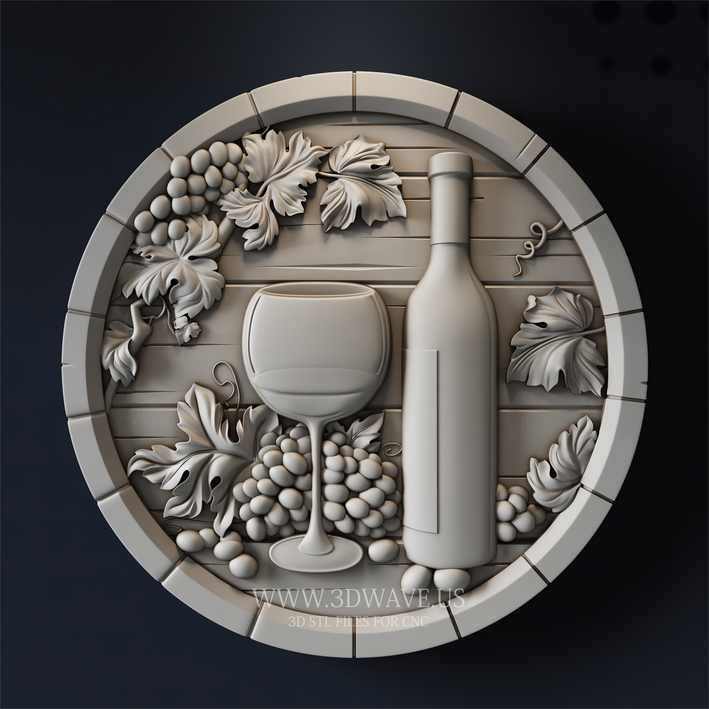 Wine Wall Decor STL | Grape Wall Art CNC | Wood Carving STL File | Kitchen Barrel Decor - 3DWave.us