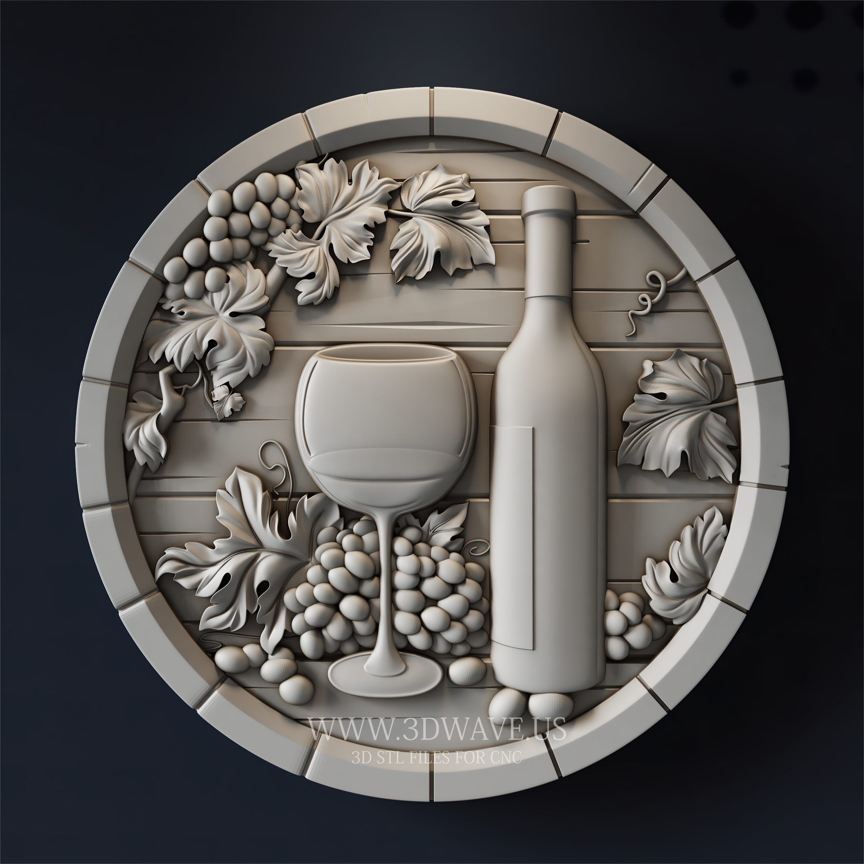 Wine Wall Decor STL | Grape Wall Art CNC | Wood Carving STL File | Kitchen Barrel Decor - 3DWave.us