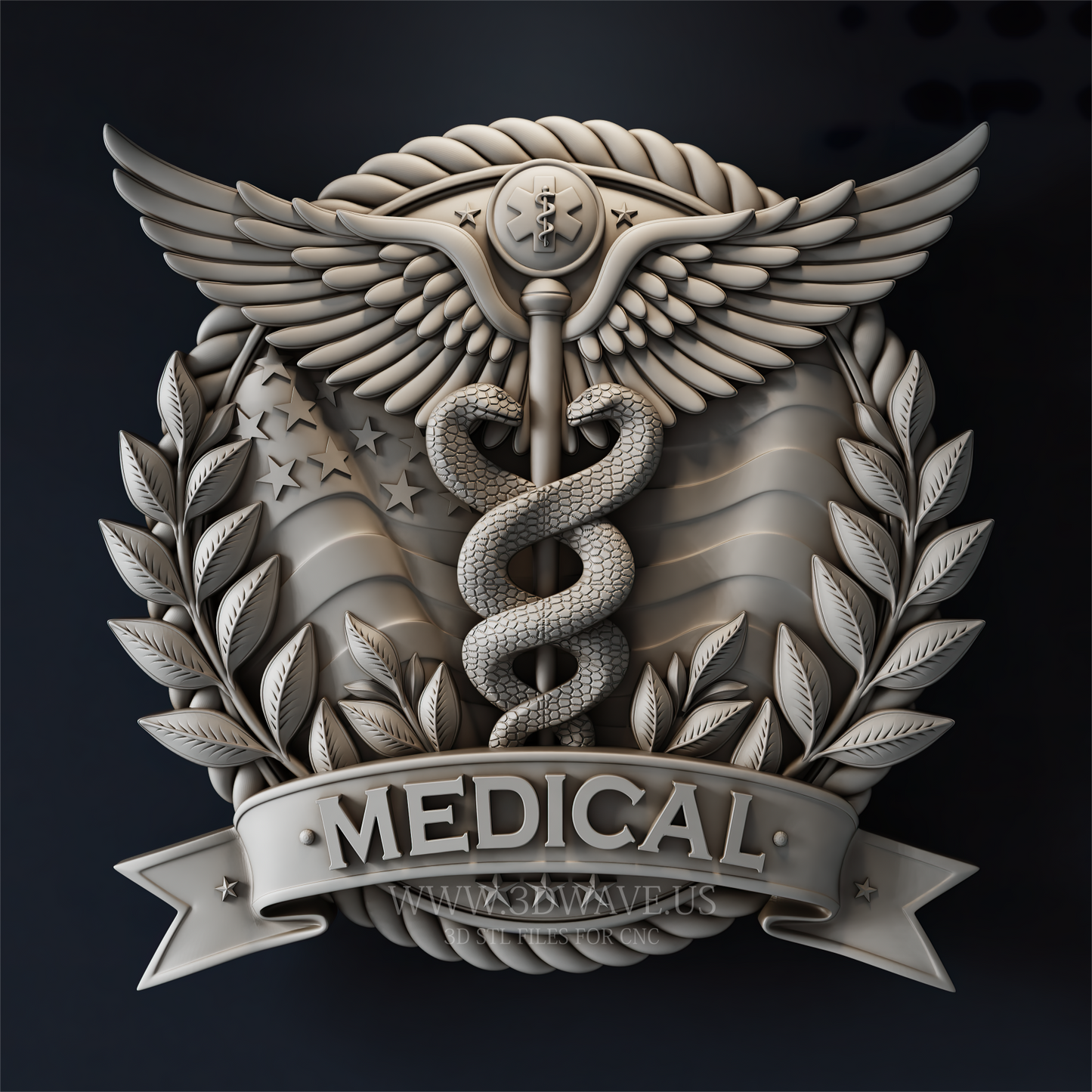 Medical Caduceus CNC STL – Nurse & Doctor Office Wall Decor Wood Carving - 3DWave.us