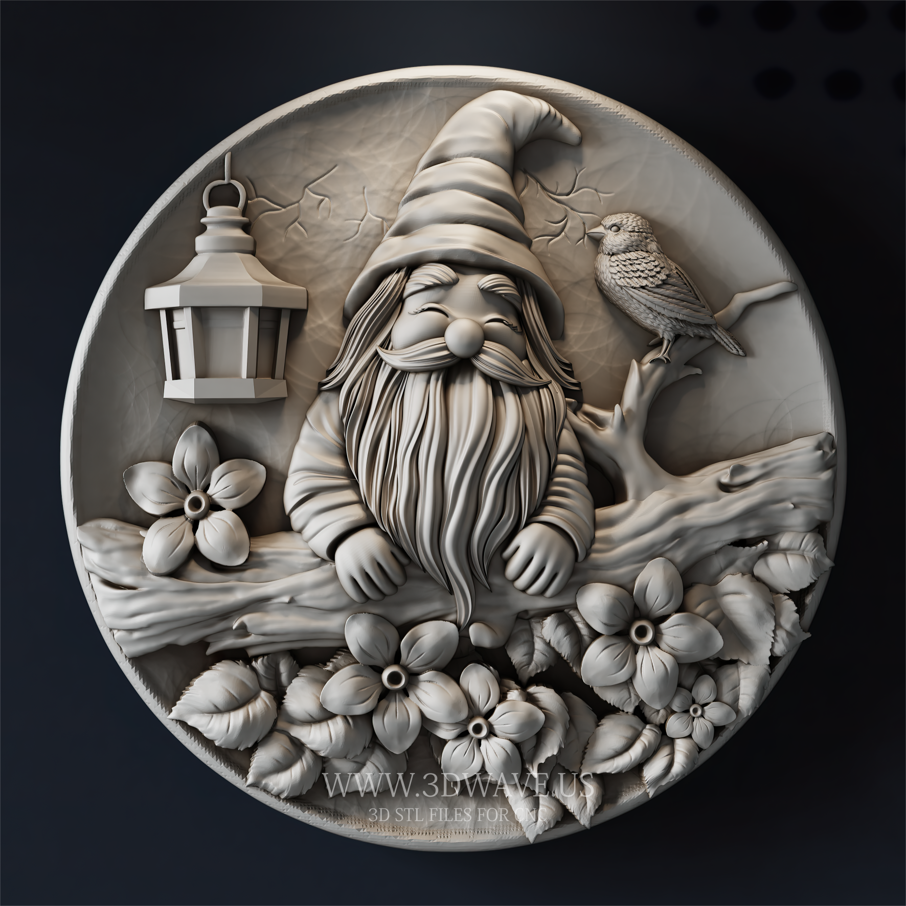 Round Gnome Nature Relief | CNC Router Files STL for Wood Carving - 3DWave.us