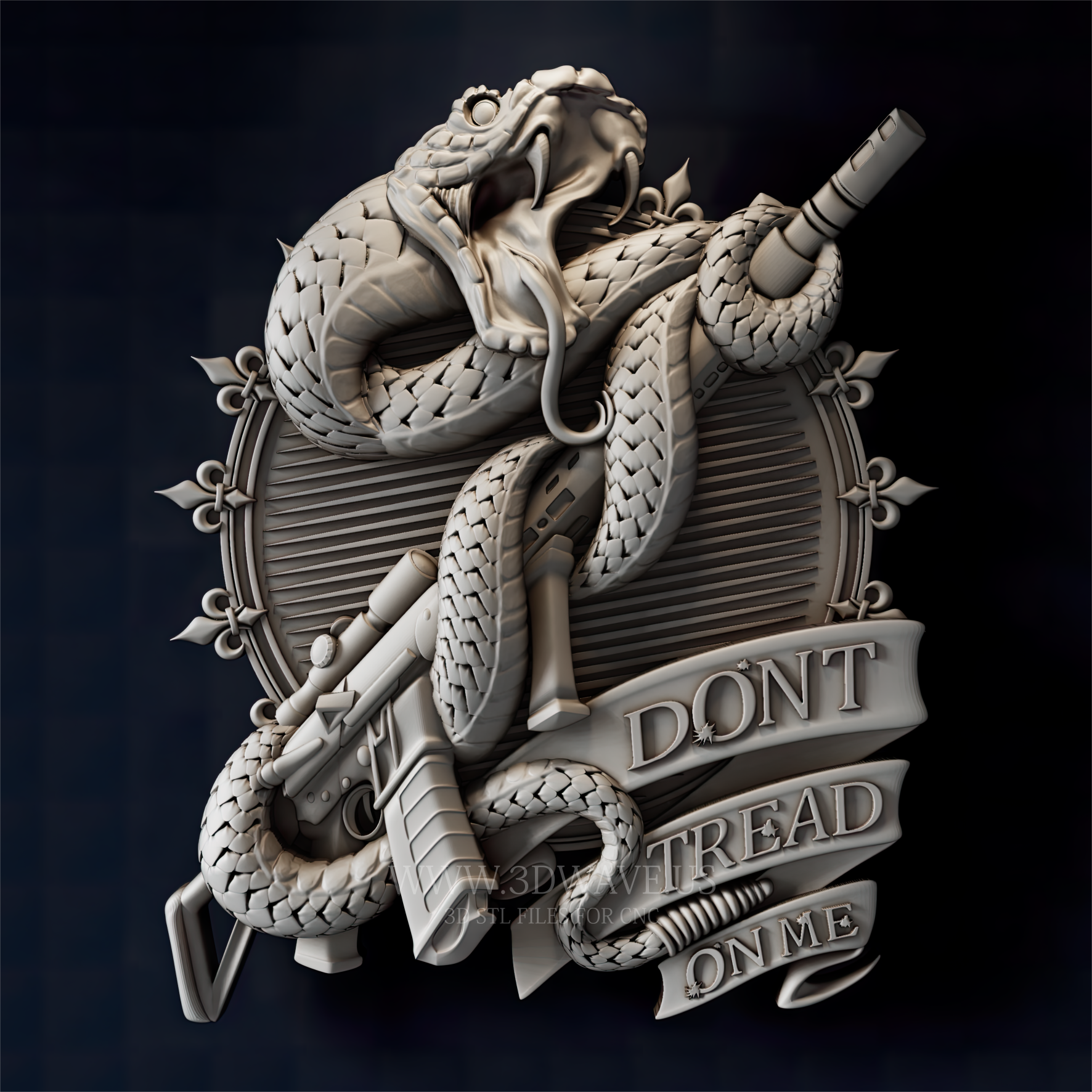CNC Snake Relief STL – Don’t Tread On Me 3D Wood Carving Design - 3DWave.us