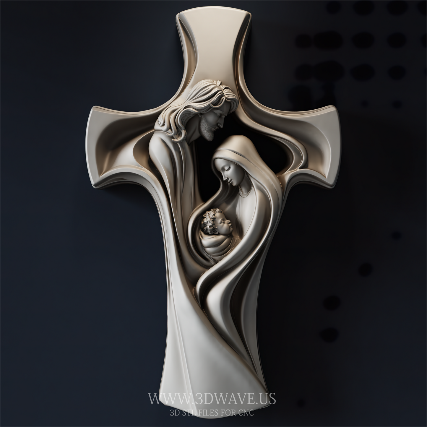 Cross STL File | Holy Family Relief CNC Model | Christian Carving Download