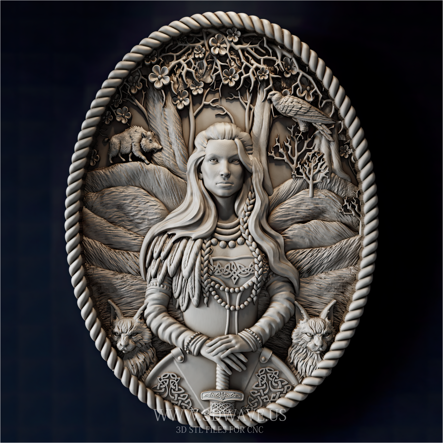 Freya STL File | Norse Goddess Relief
