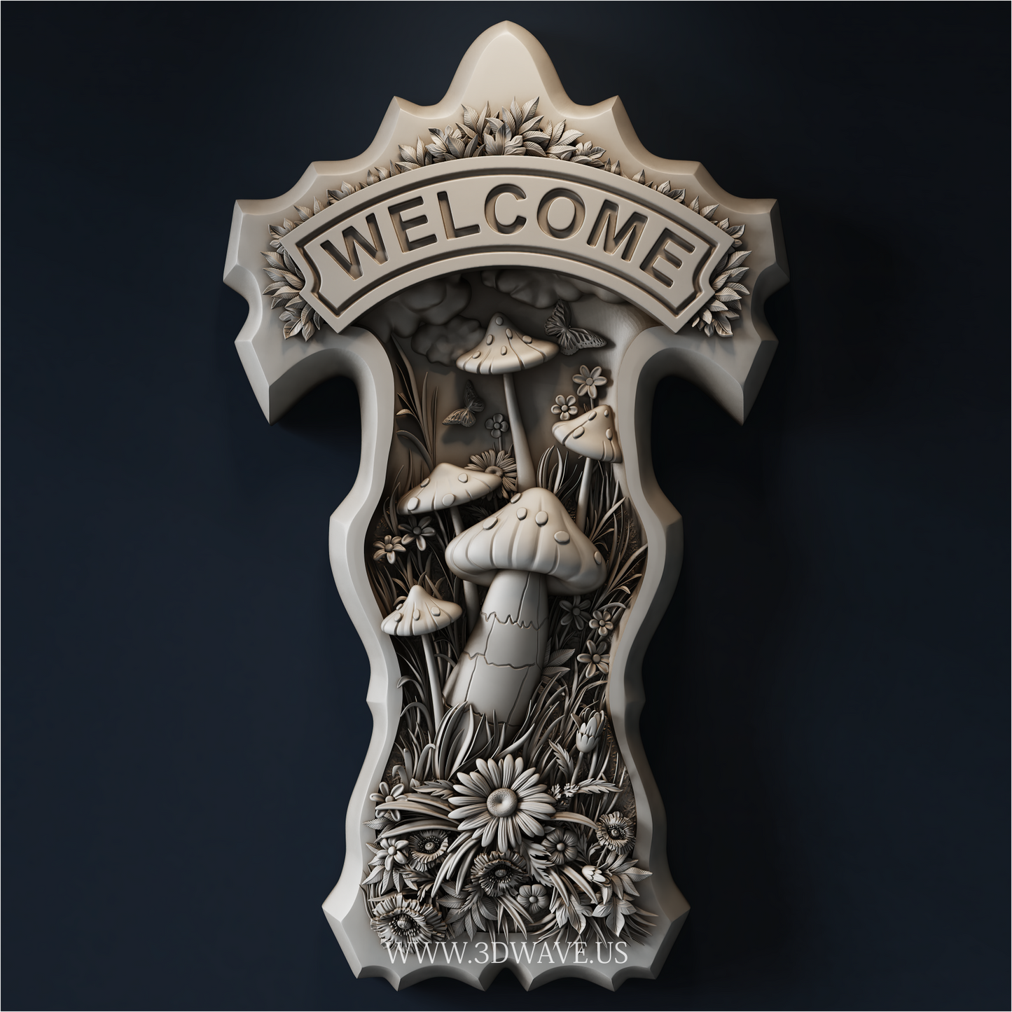 Mushroom Welcome Sign STL | CNC Router File | 3DWave - 3DWave.us