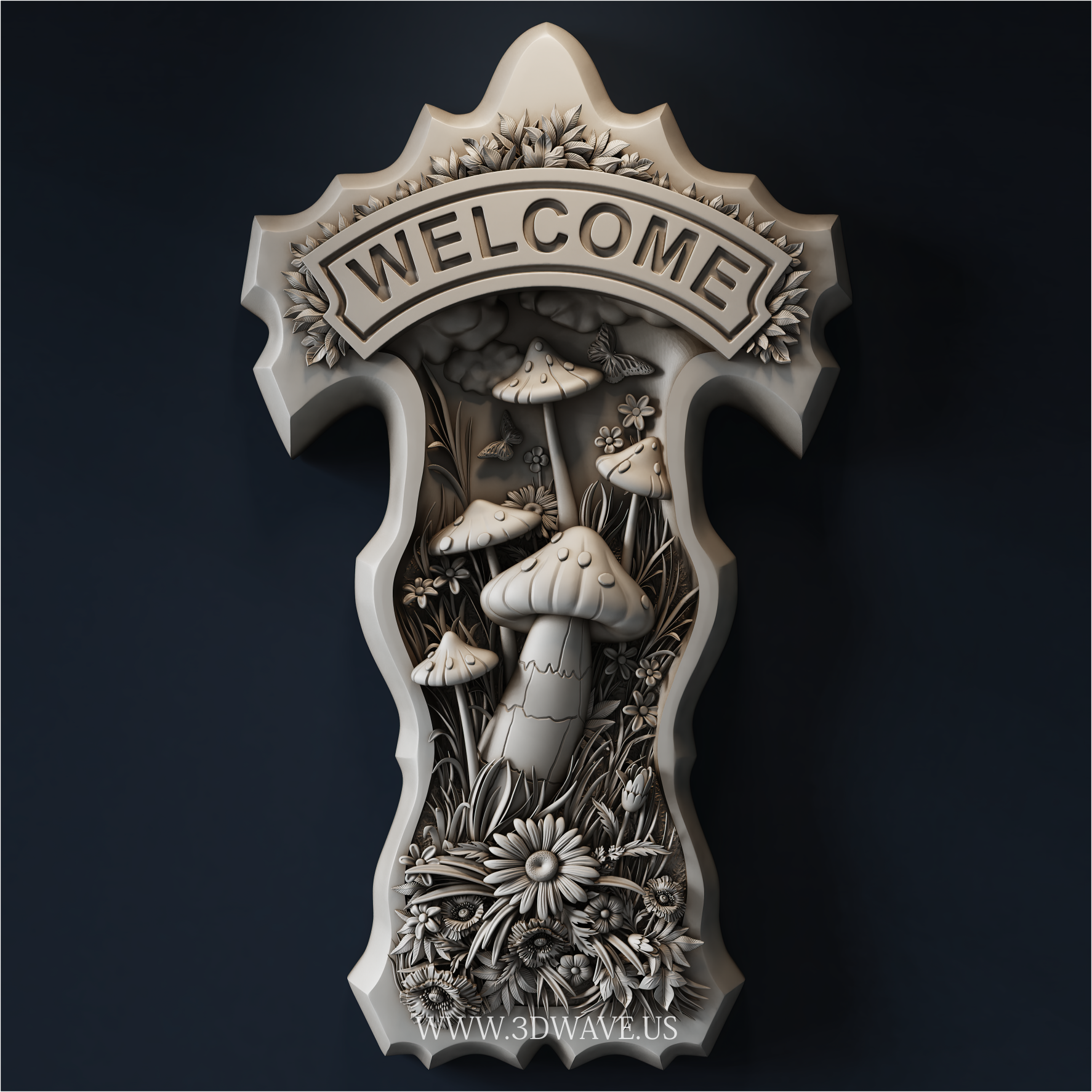 Mushroom Welcome Sign STL | CNC Router File | 3DWave - 3DWave.us
