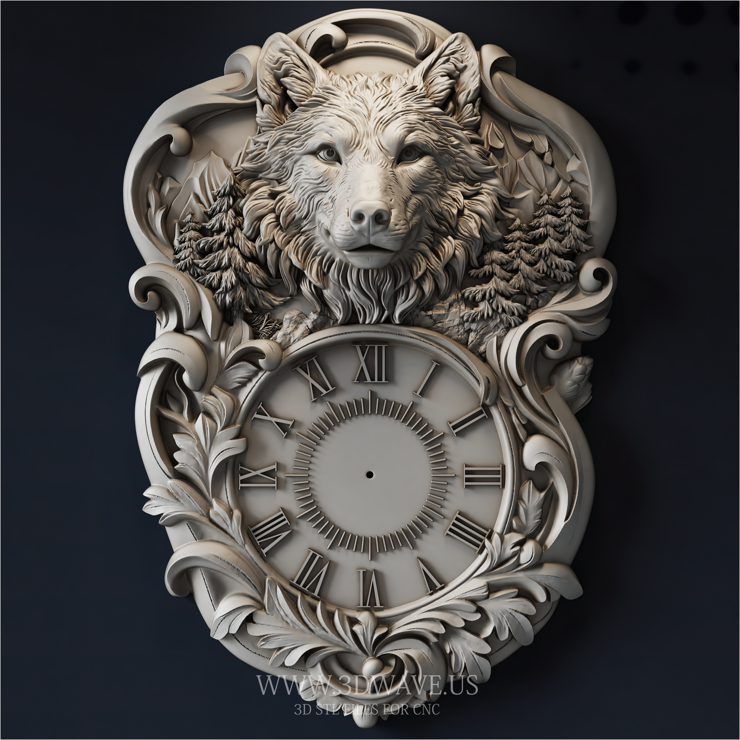 Wolf Clock STL File | Wildlife CNC Clock Relief