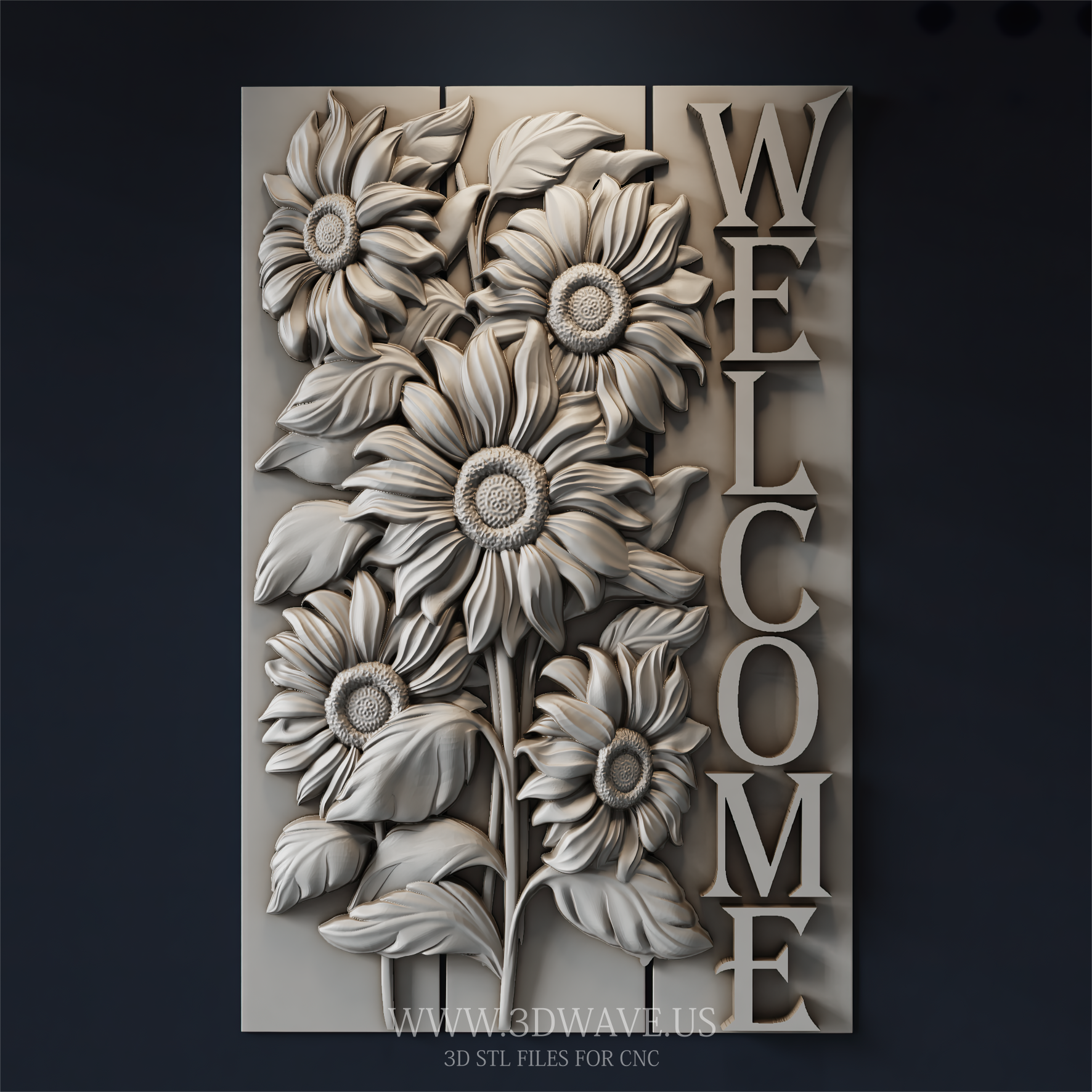 Sunflower Welcome Sign Wood Carving | Farmhouse Wall Art & Housewarming Gift (Digital Download) - 3DWave.us