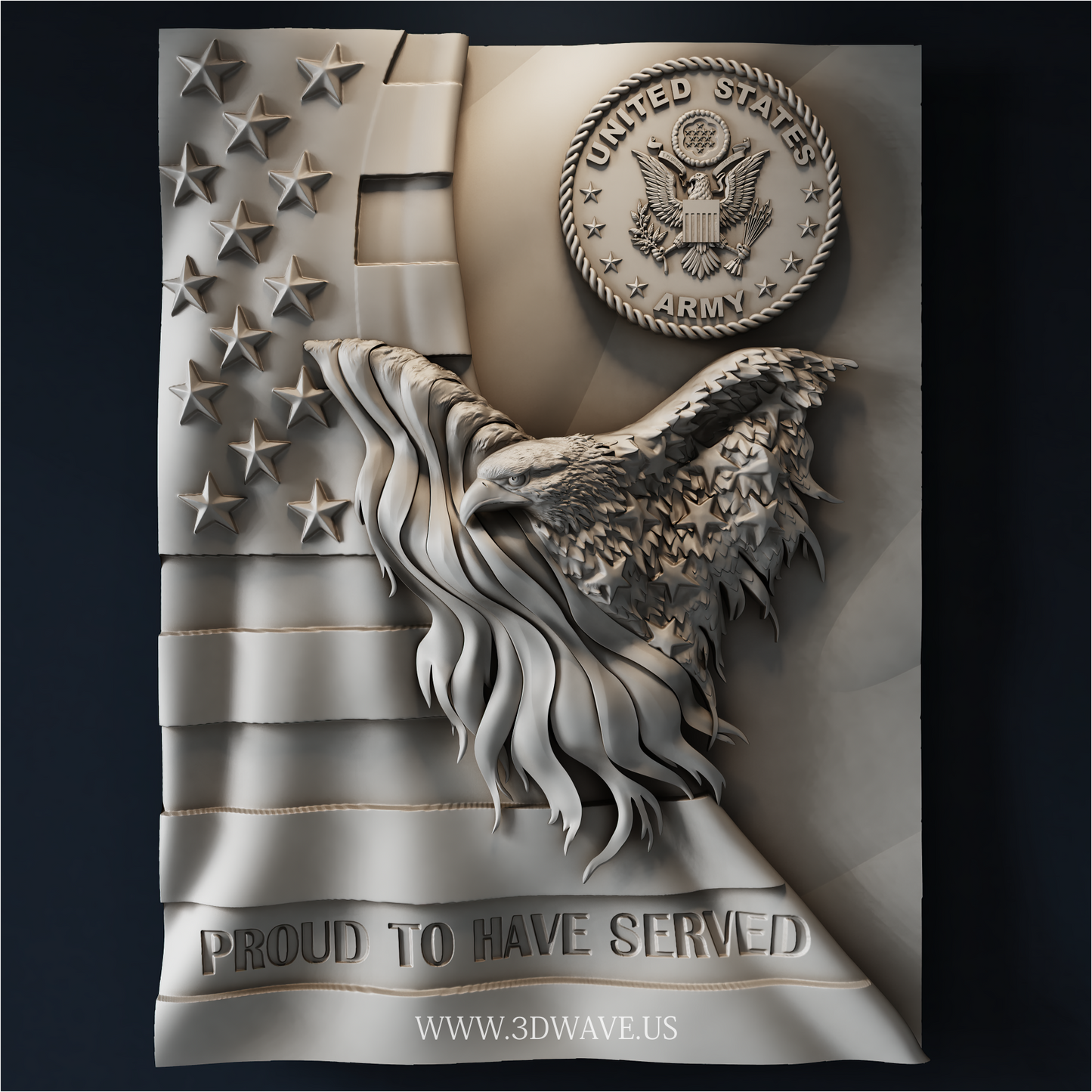 Army Eagle STL File | American Flag CNC Plaque | 3DWAVE