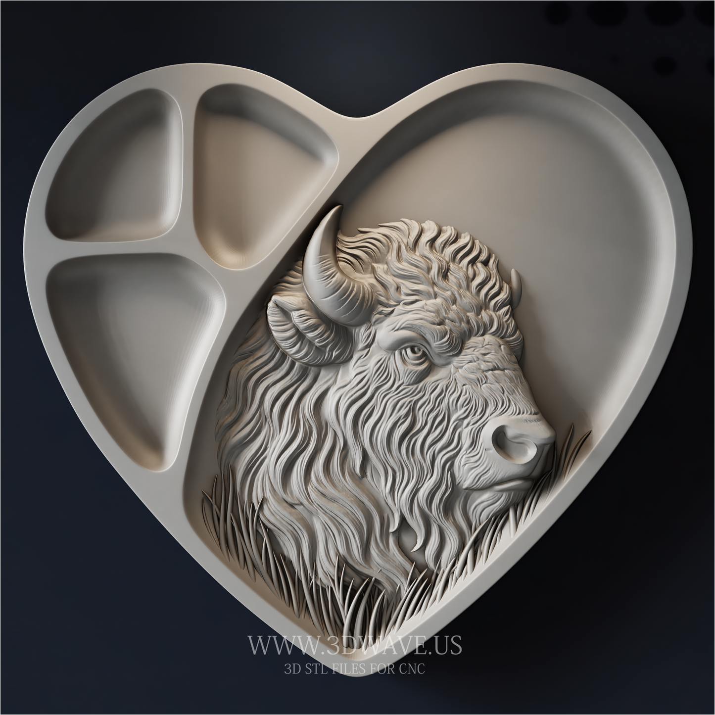 Bison STL File | Heart Charcuterie Board CNC Model