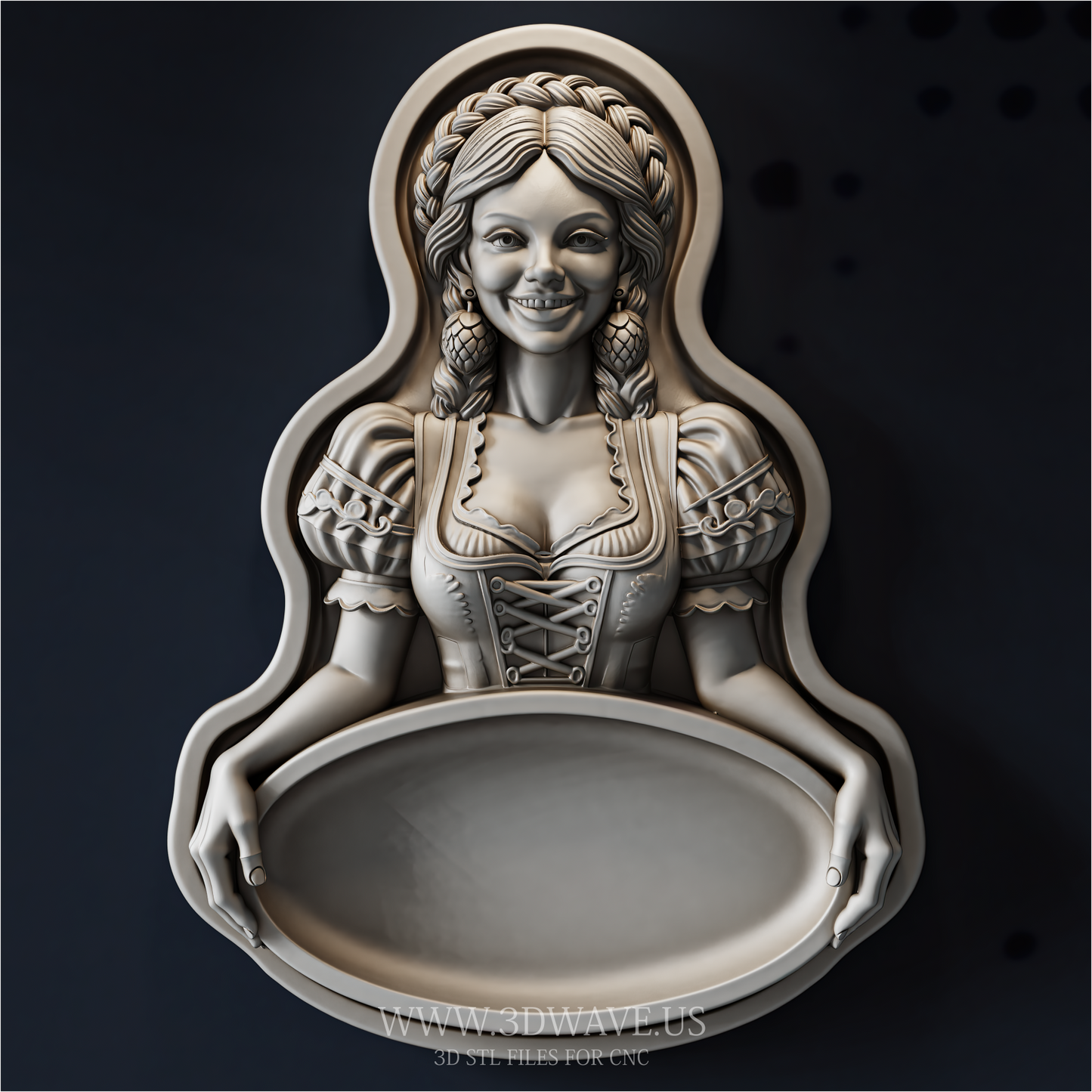 Serving Tray STL | Beer Girl 3d Relief Model | CNC Router Digital File Download