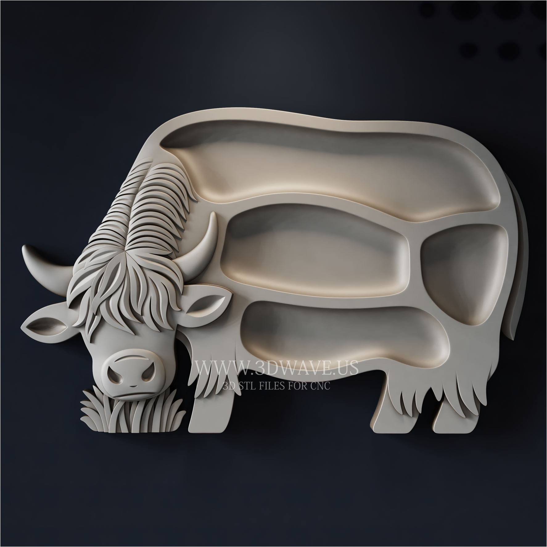 Wood Carving STL | Cow CNC File, Serving Tray Pattern | Charcuterie 3D - 3DWave.us
