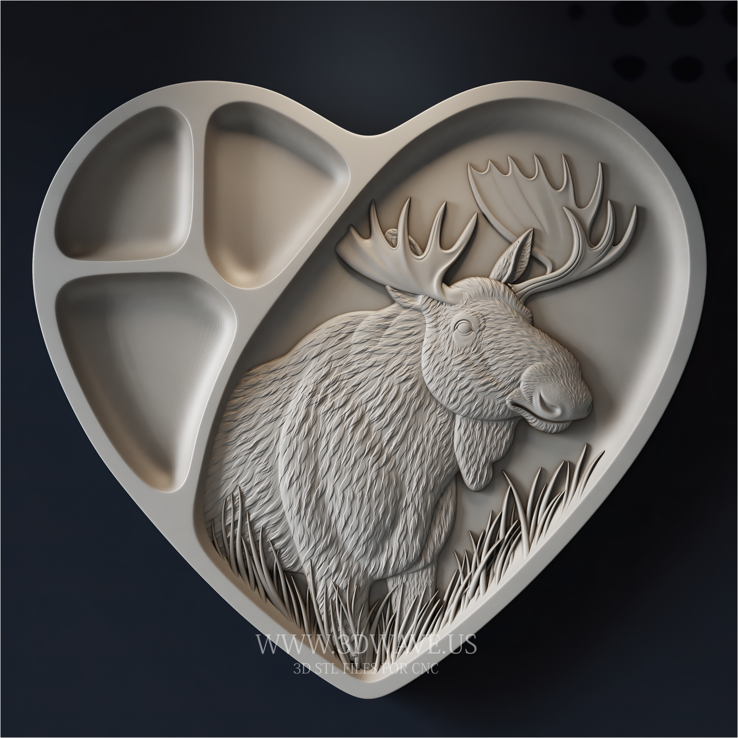 Moose STL File | Heart Tray CNC Relief Model | Wood Carving Download