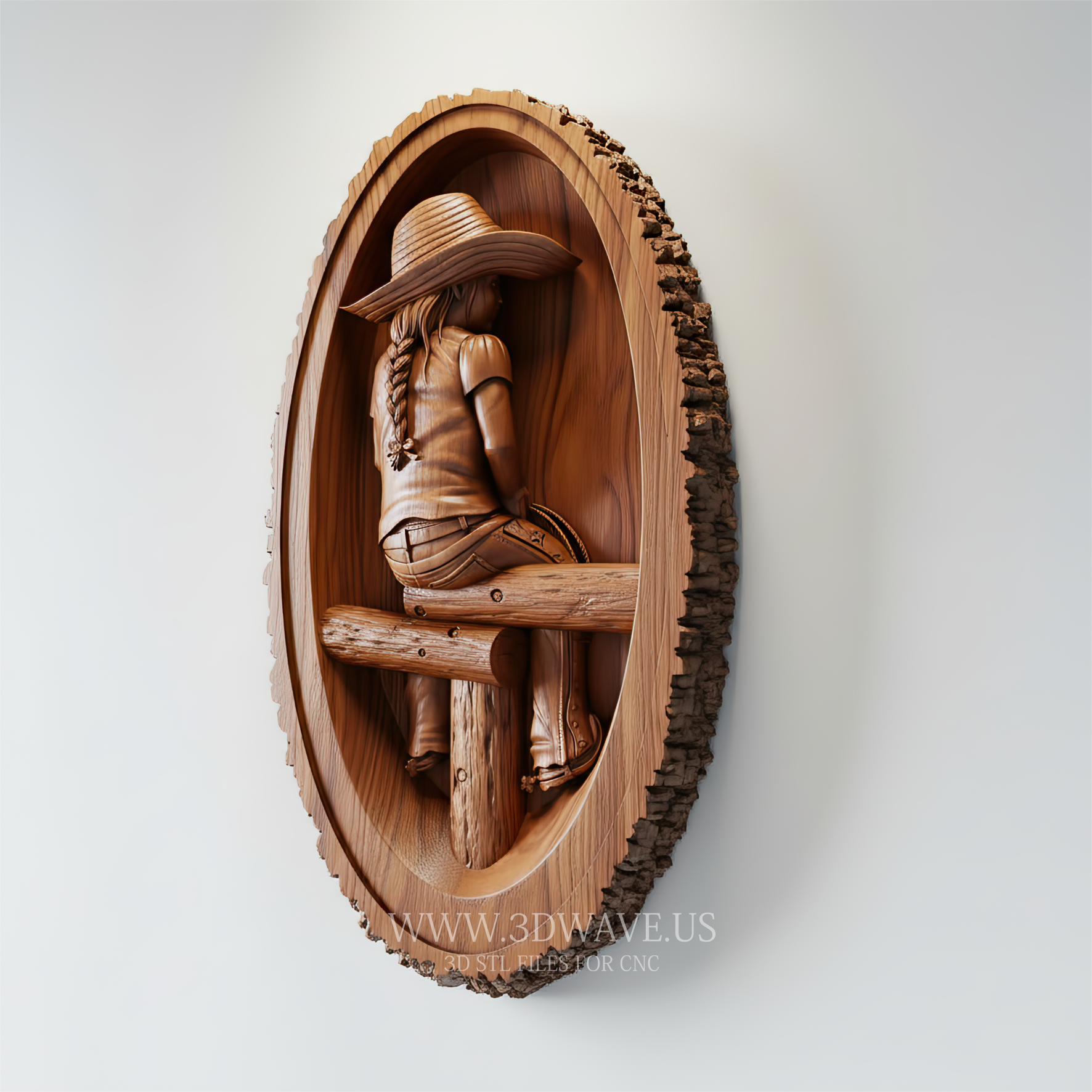 Cowgirl Wall Art 3D STL | Western CNC Wood Carving | CNC Router file for Man Cave Decor - 3DWave.us
