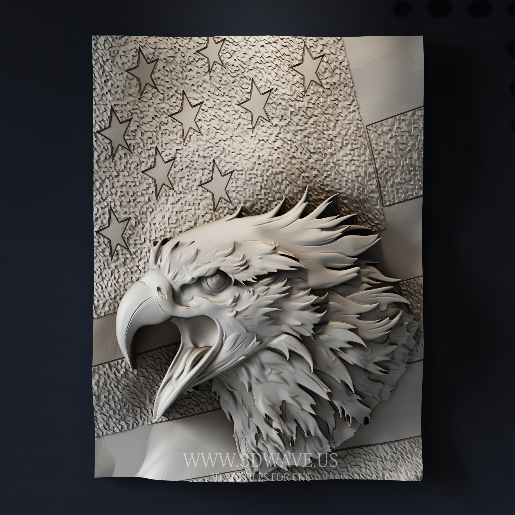 American Eagle Wall Art STL File | Bald Eagle Carving With Flag - 3DWave.us