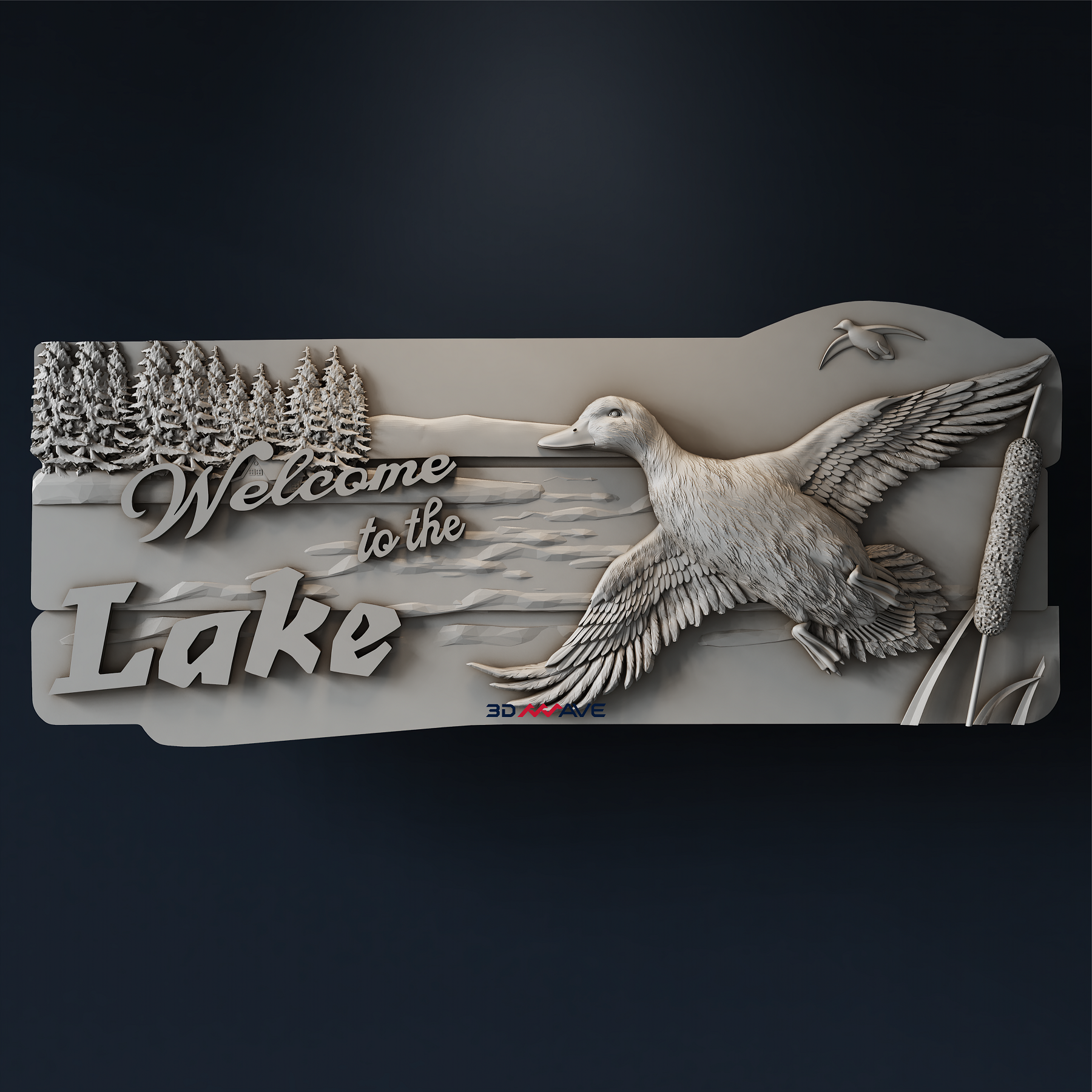 Lake House Sign STL File | Mallard Duck CNC Relief for Wood Carving - 3DWave.us