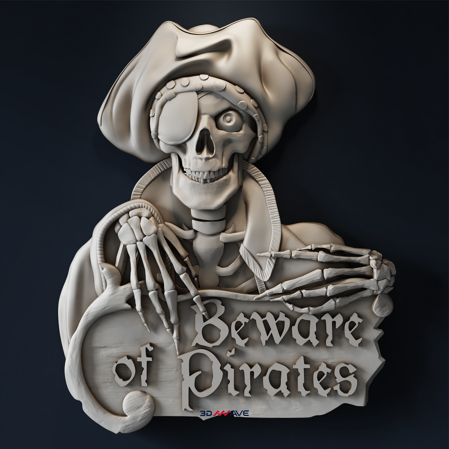Pirate Skull STL File | Beware of Pirates CNC Router Relief - 3DWave.us