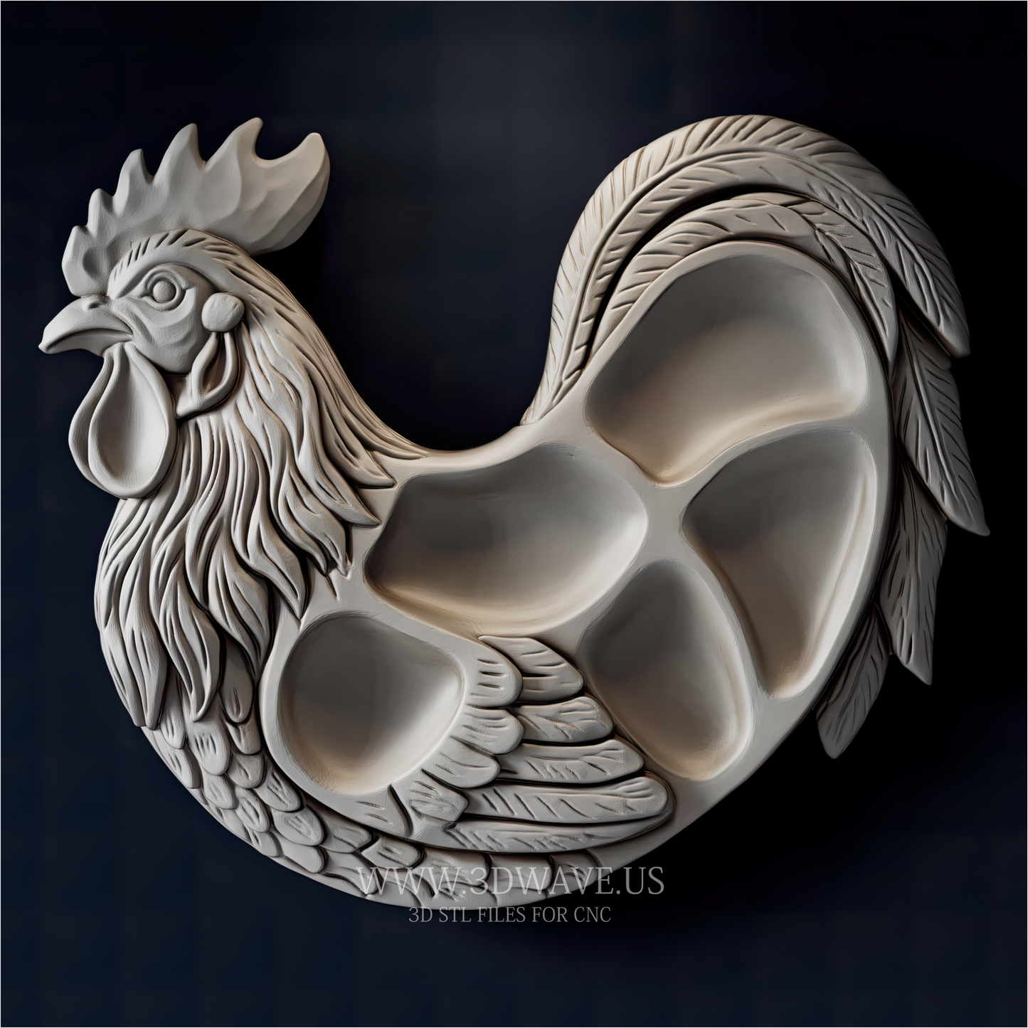Rooster Tray STL File | Charcuterie Board CNC Model | Wood Carving Download