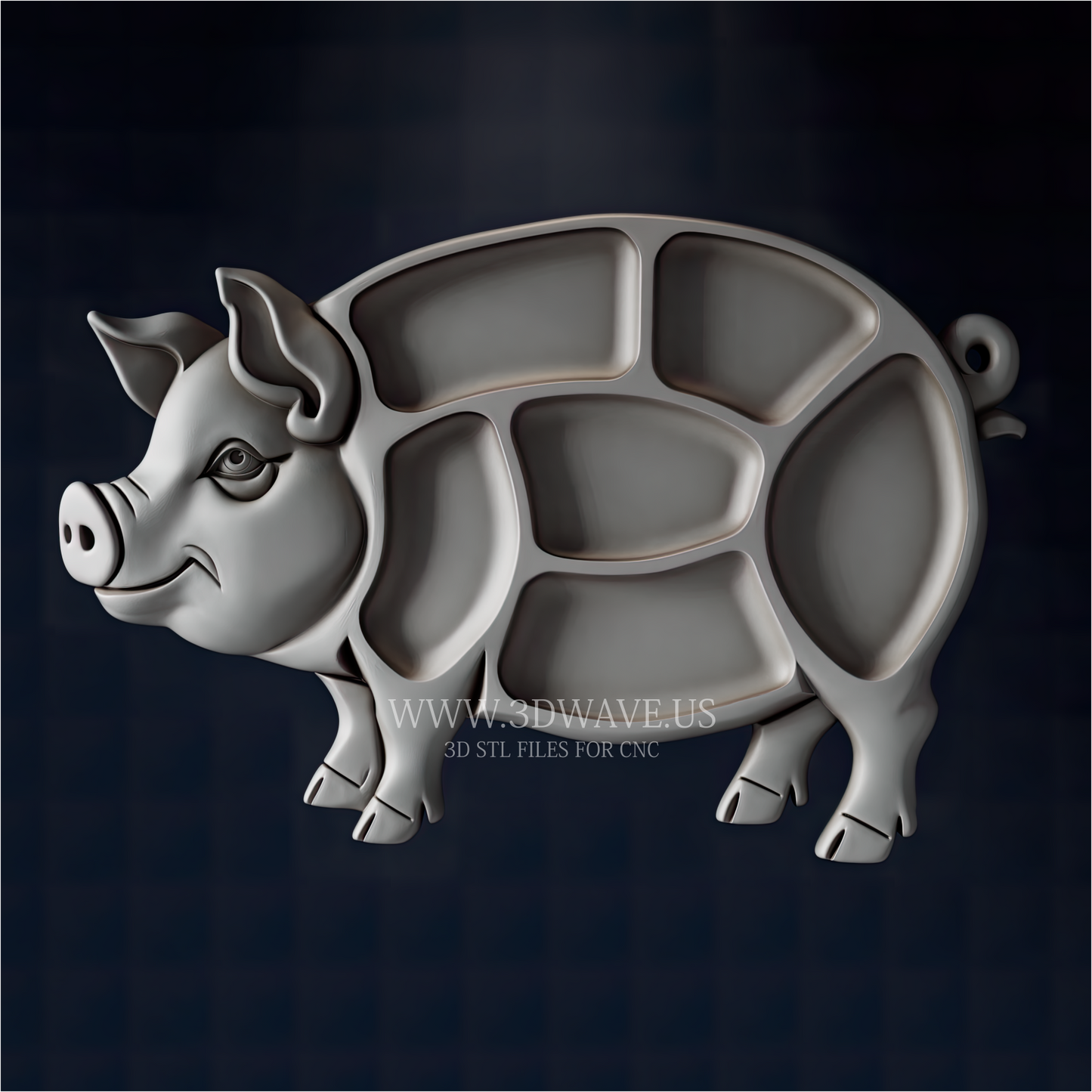 Pig Charcuterie Board STL | Pig CNC Router File | Wooden Serving Tray Model
