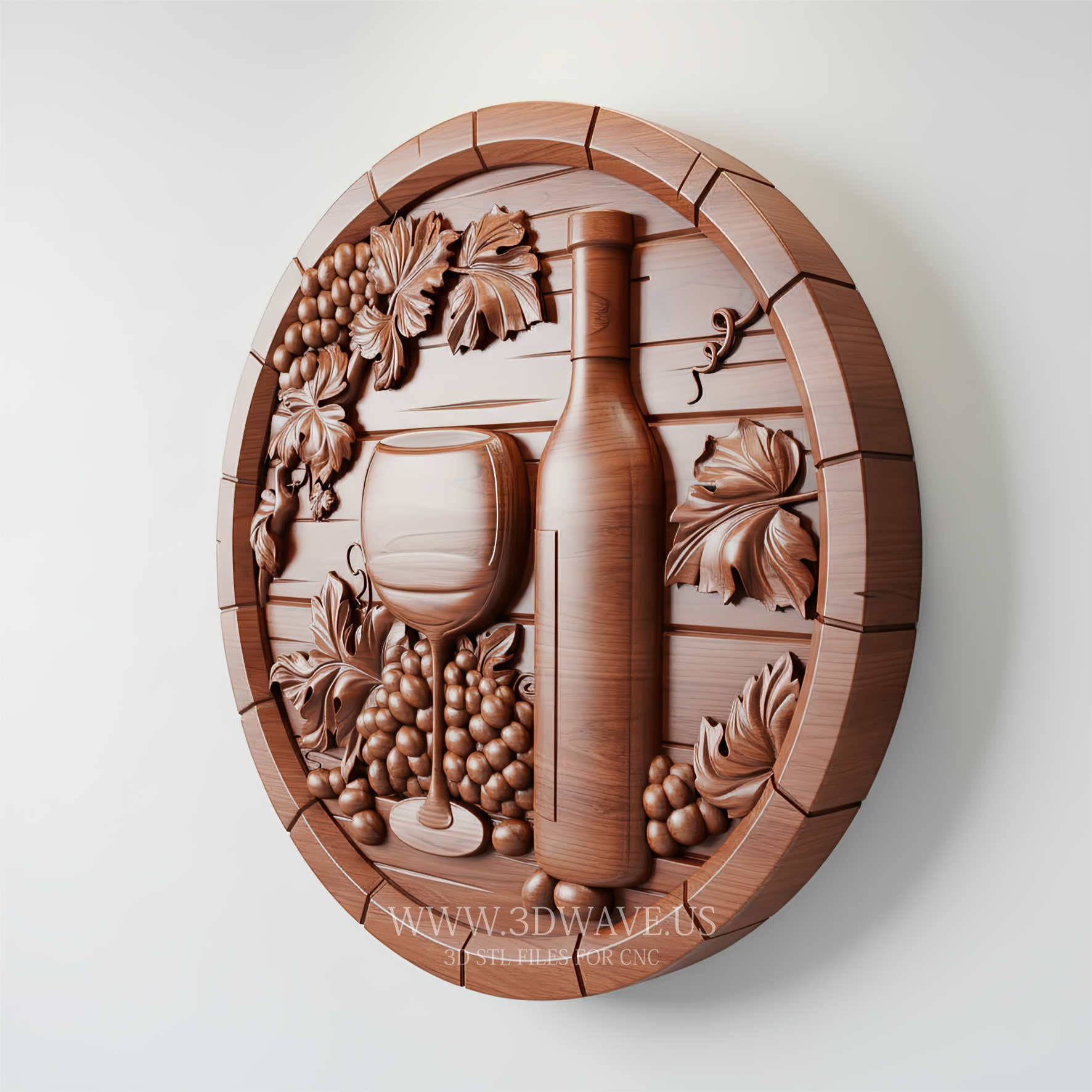 Wine Wall Decor STL | Grape Wall Art CNC | Wood Carving STL File | Kitchen Barrel Decor - 3DWave.us