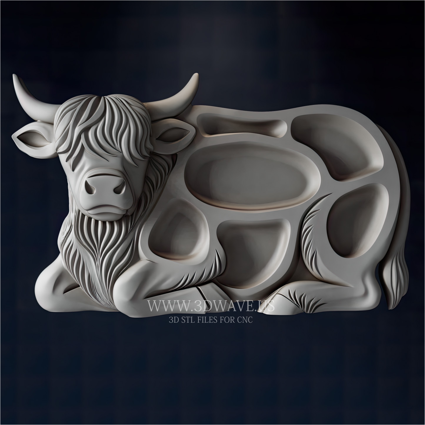 Highland Cow STL File | Charcuterie Board CNC Model | Serving Tray Router File