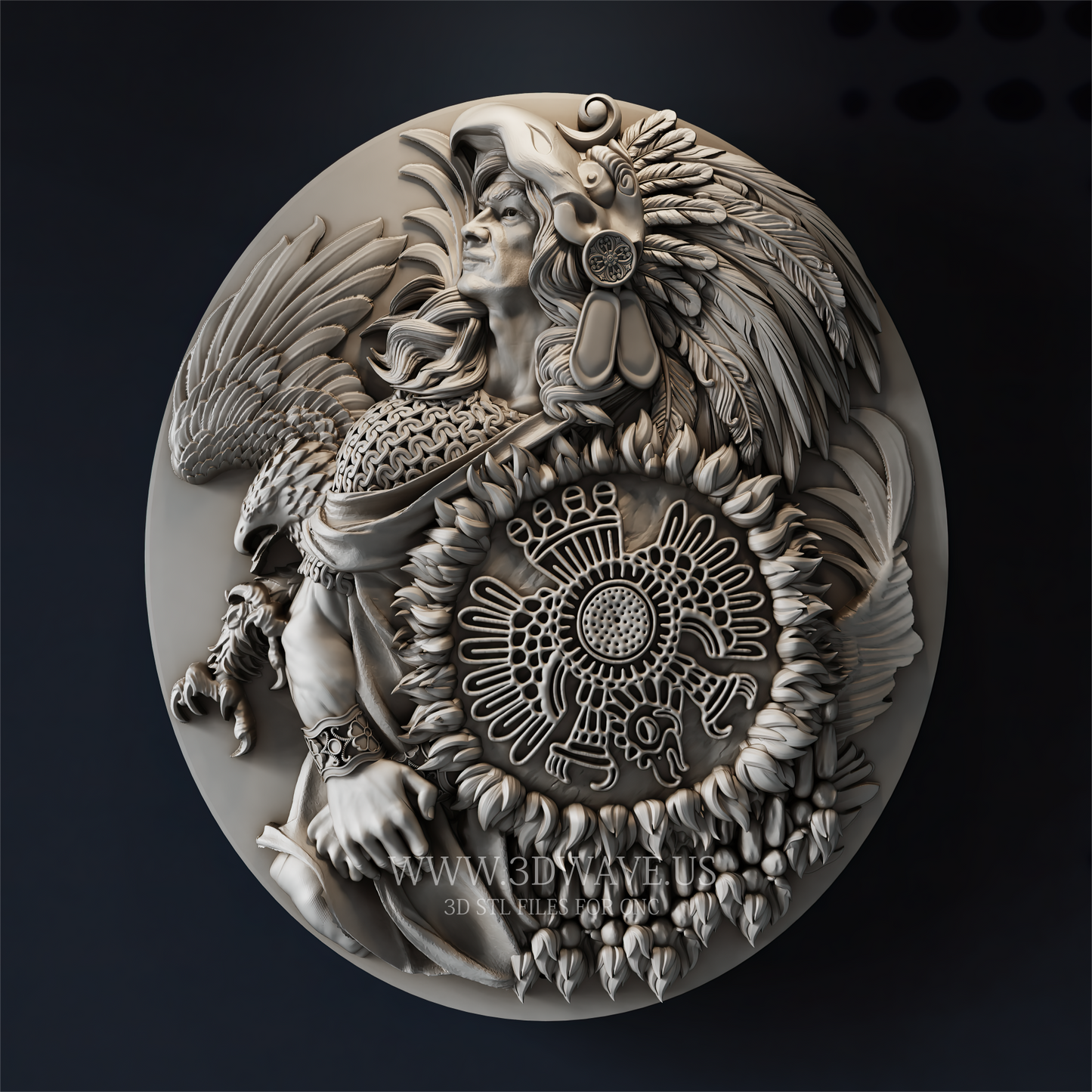 Aztec Wall Art CNC | Mayan STL Relief | Tribal Warrior Decor | Wood Carving Panel STL - 3DWave.us