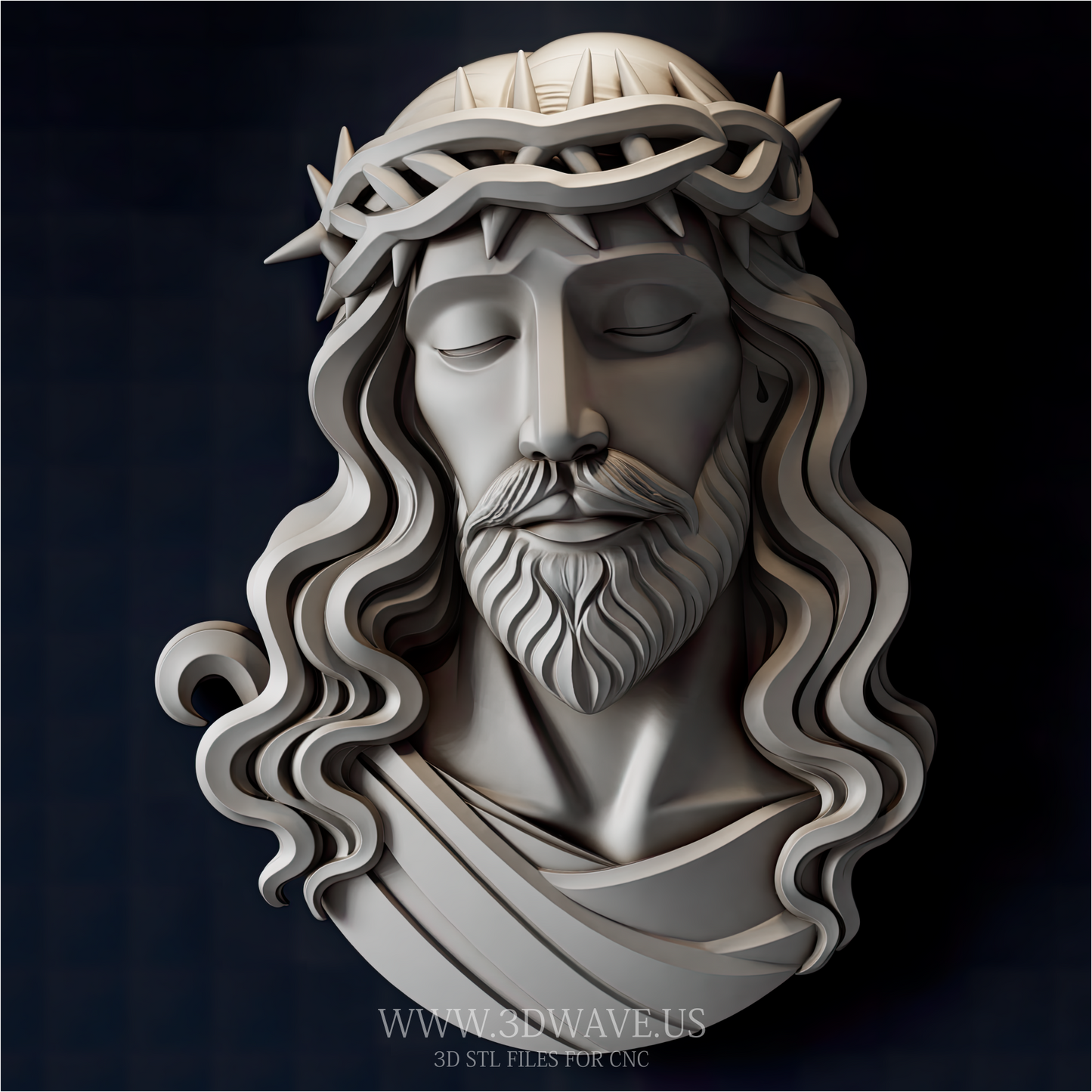Jesus STL File | Crown of Thorns Relief | CNC Router 3d Model