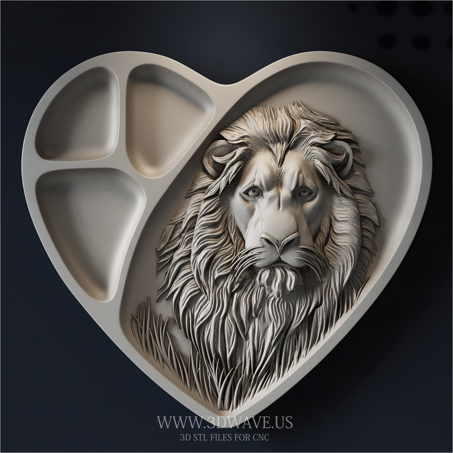 Lion STL File | Heart Tray CNC Relief Model | Wood Carving Download